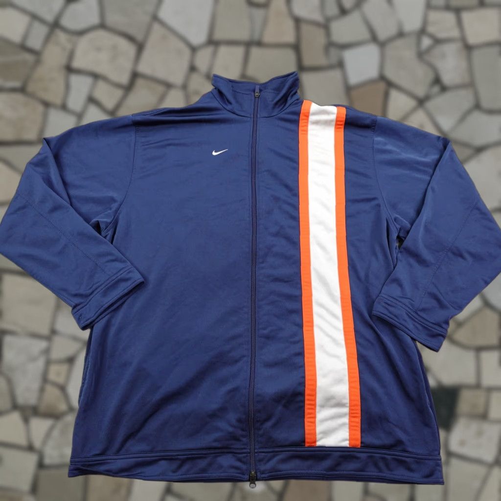 VINTAGE Nike Jacket Mens 2XL Blue Full Zip Up Track Coat Stripes Y2K Orange White