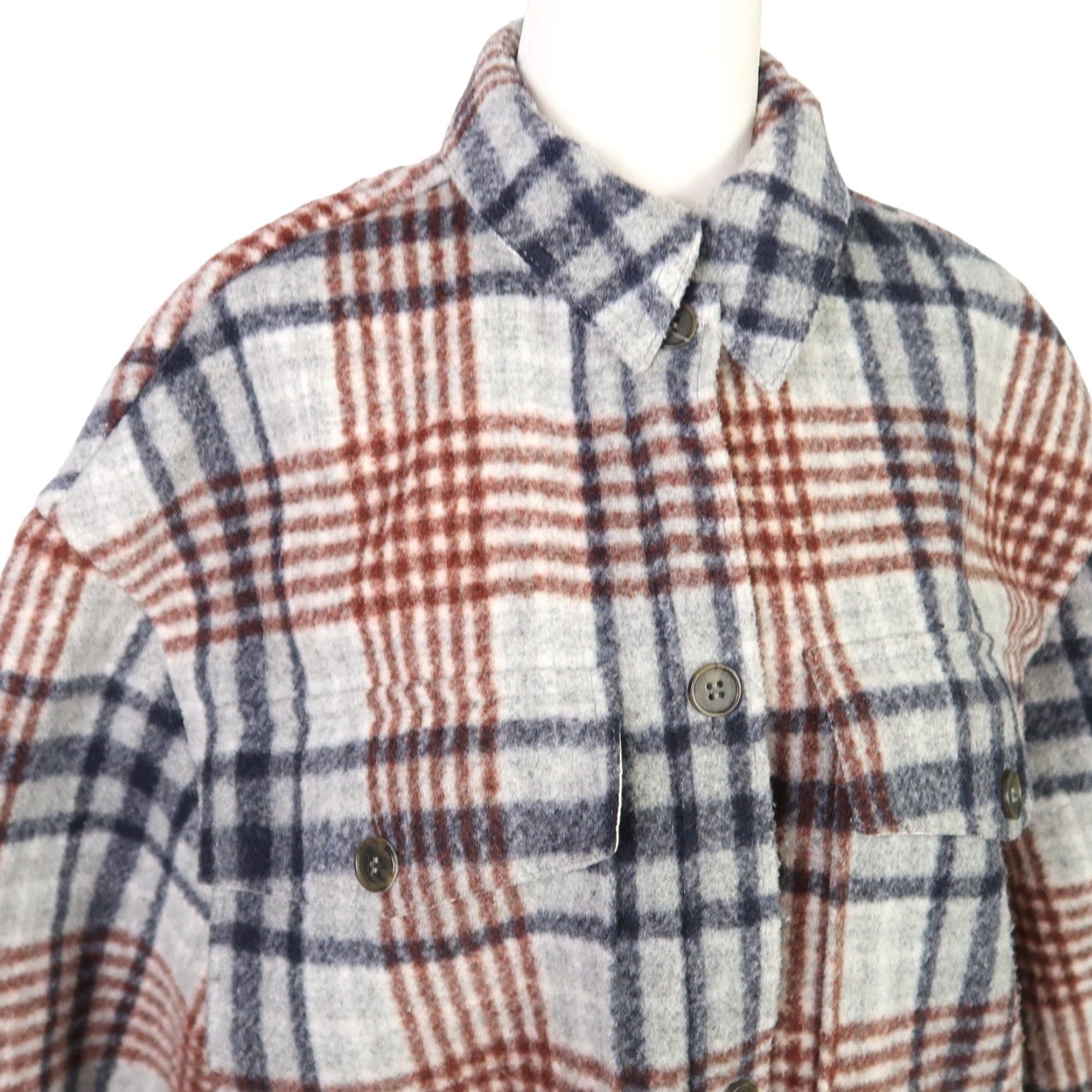 Zara ZARA Coat Plaid Grey Navy Faux Wool Knit Mid-Length S Womens Fall Winter Button Overcoat Size S / US 4 / IT 40 - 2 Thumbnail