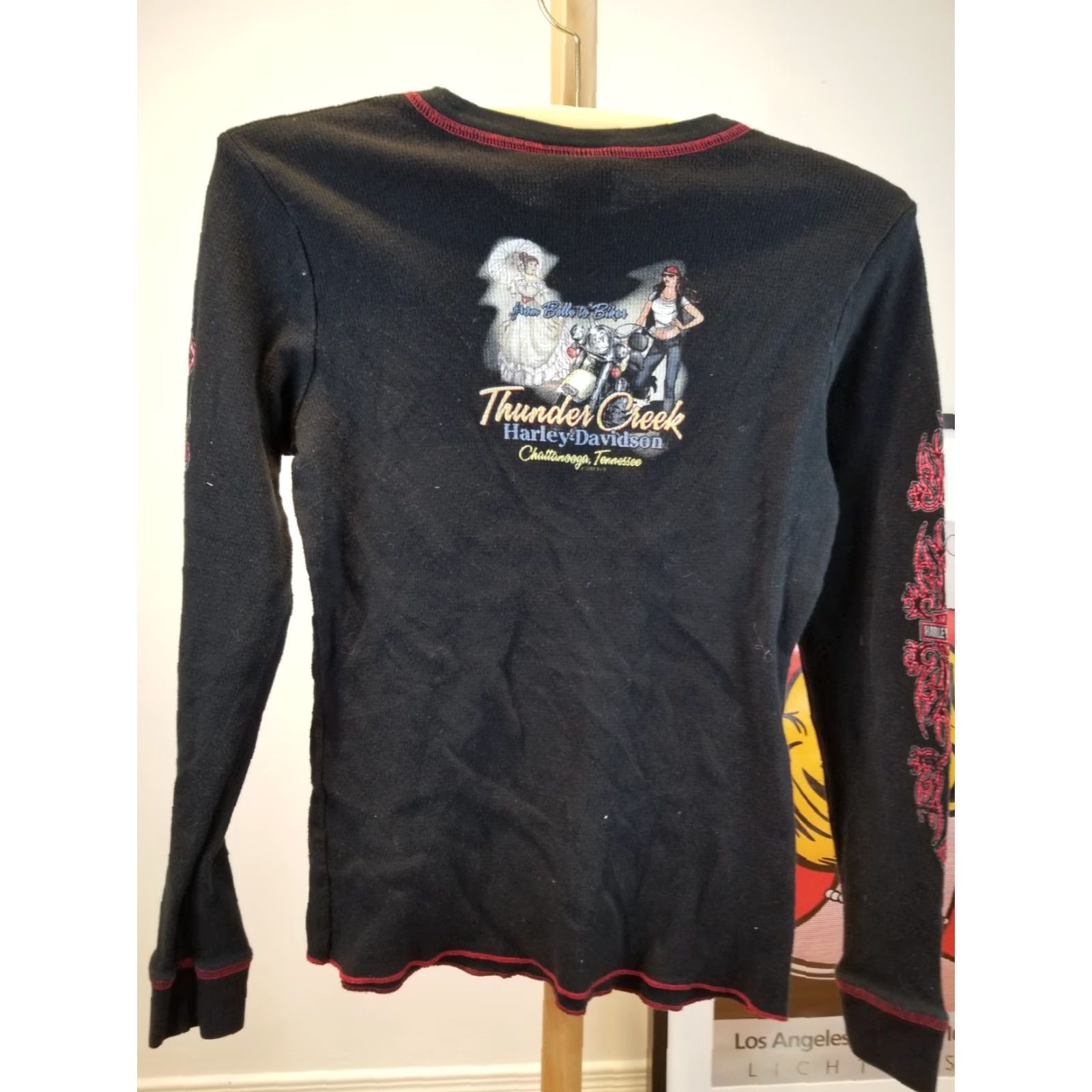 Harley Davidson VINTAGE Harley-Davidson T-Shirt WOMEN'S Long Sleeve Thermal Black SZ M Modern Wearable 90s Style Size M / US 6-8 / IT 42-44 - 6 Thumbnail