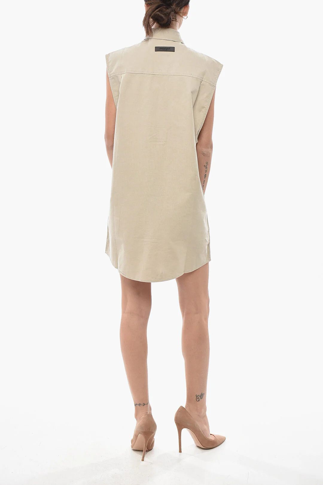 Fear of God og1mm0326 Cotton Sleeveless Shirt Dress in Beige Size XS / US 0-2 / IT 36-38 - 2 Thumbnail