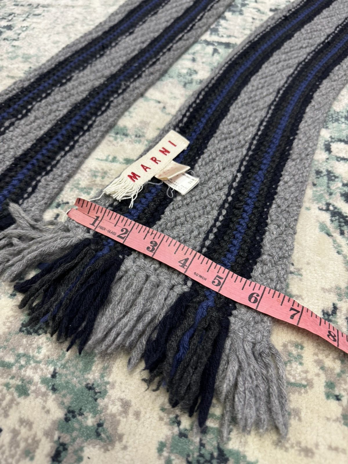 MARNI STRIPED PATTERN WOOL CASHMERE LONG SCARF MUFFLER