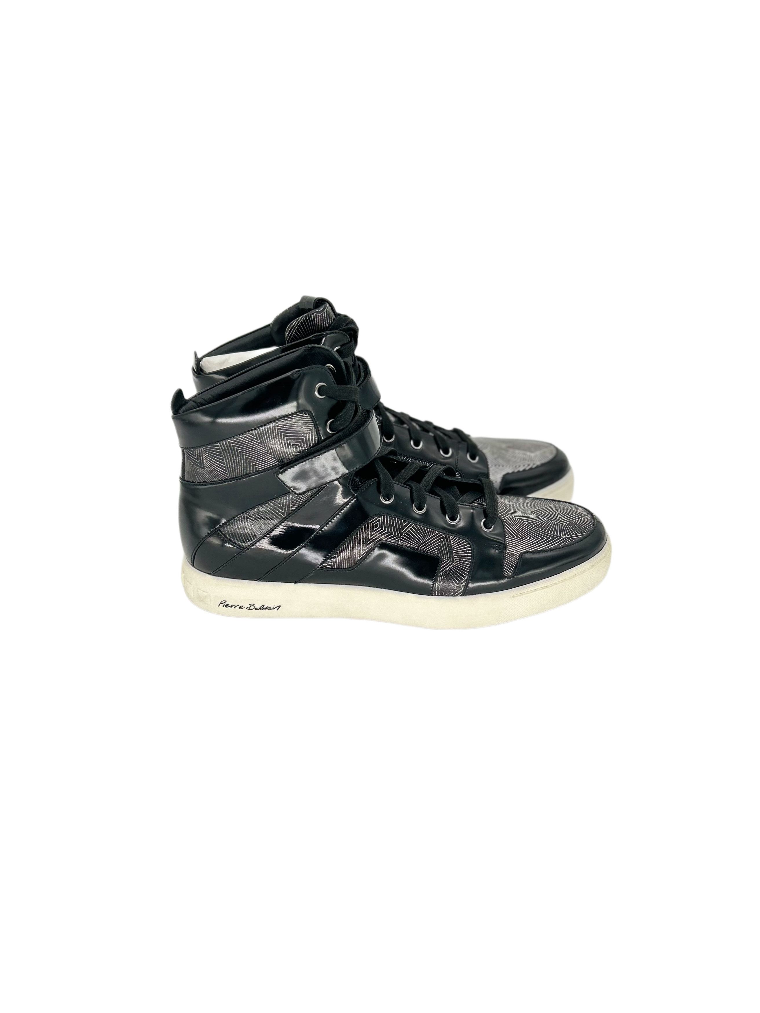 Balmain BALMAIN BLACK & SILVER HIGH TOP TRAINERSWITHGEOETRIC PATTERN Size US 12 / EU 45 - 2 Thumbnail