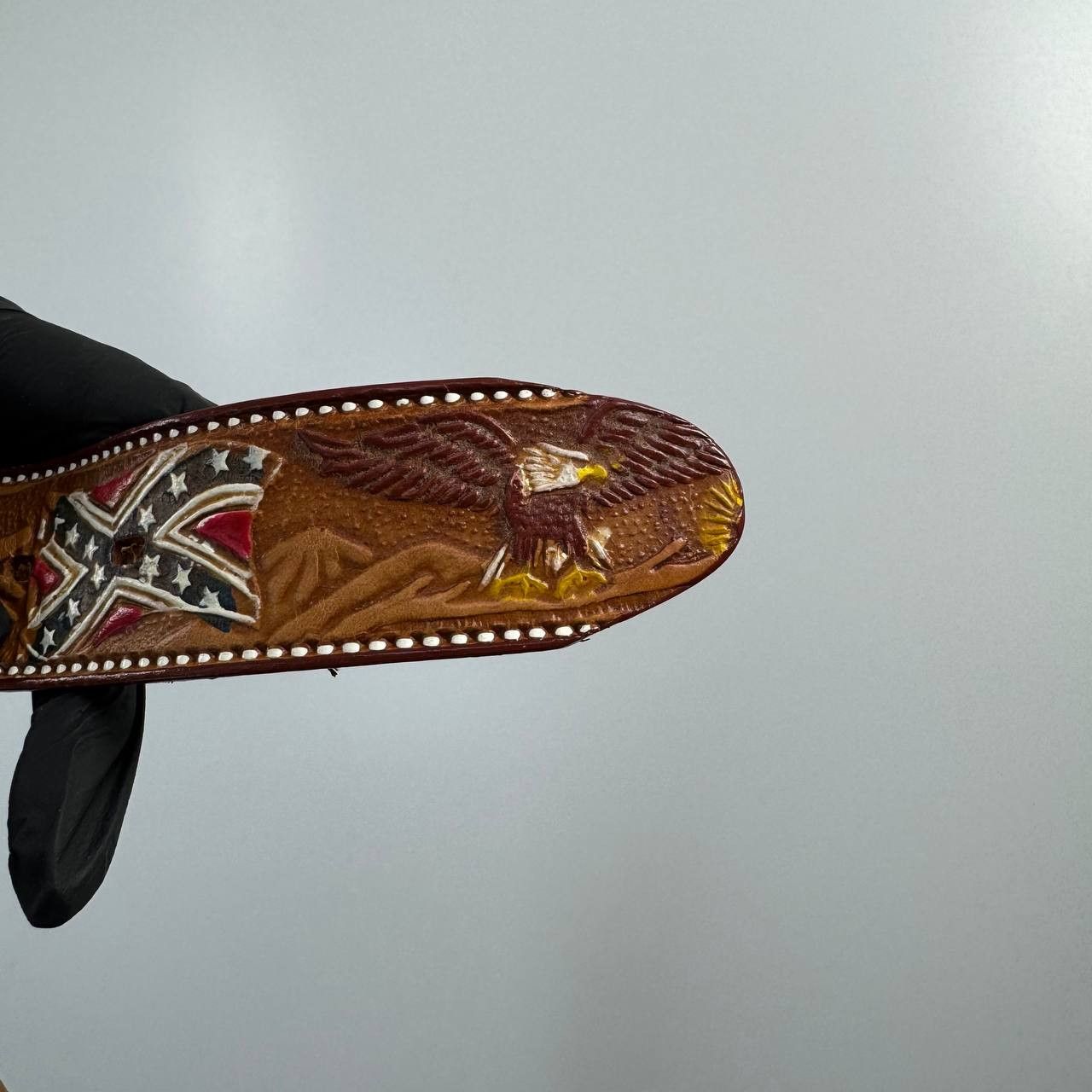 Stars & Stripes Vintage Stars And Stripes Western Leather Belt Tooled Brown Size 34 - 9 Thumbnail