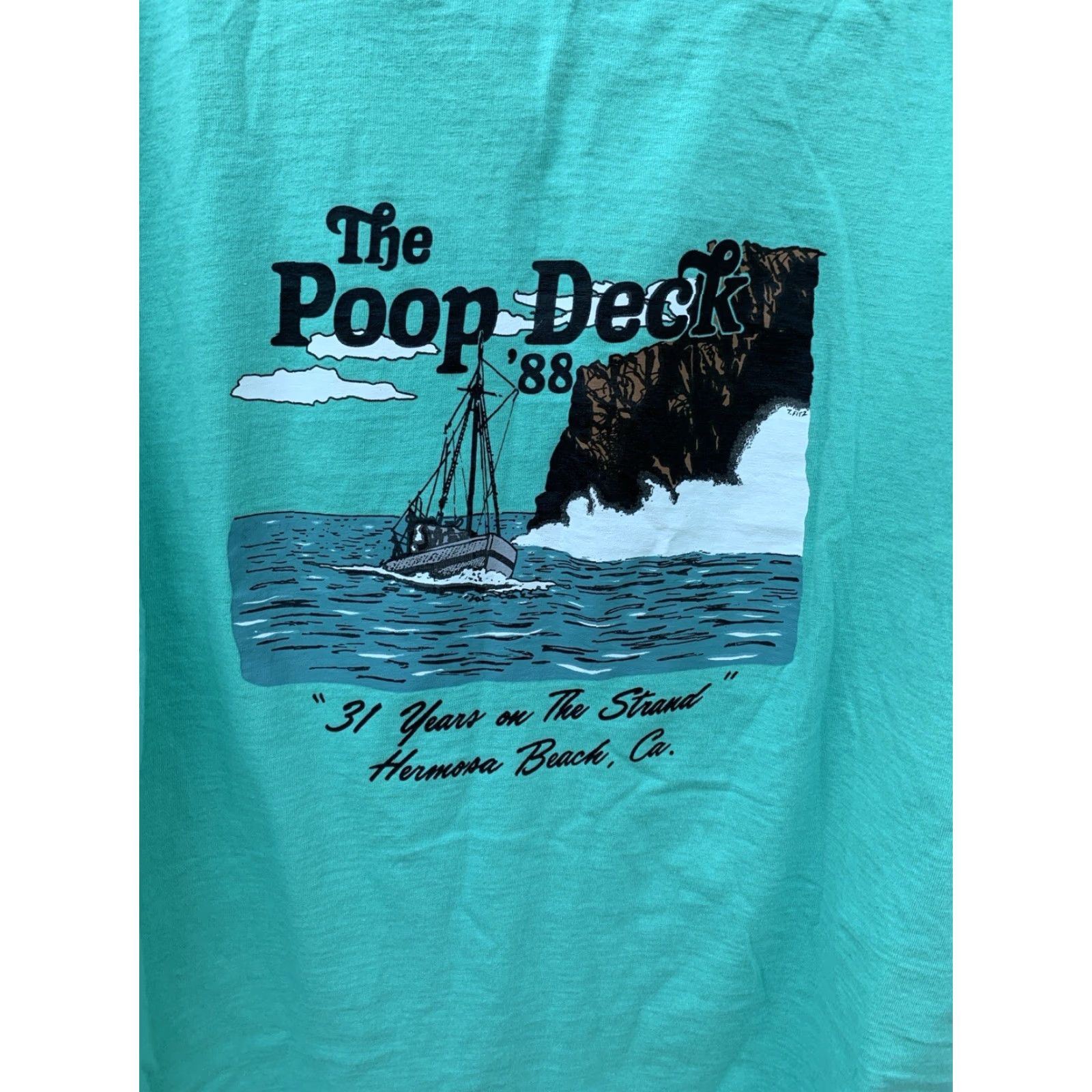 Anvil VINTAGE Anvil T-Shirt Pocket Tee Shirt 80s 1980s Hermosa Beach POOP DECK The ‘88 XL Green Cotton Mens Size US XL / EU 56 / 4 - 3 Thumbnail