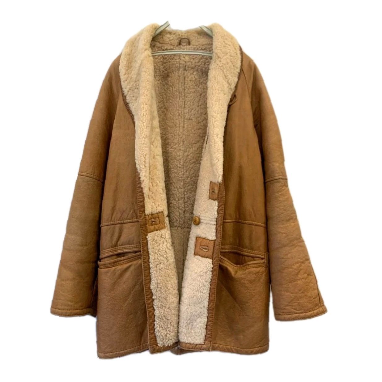Vintage VINTAGE Shearling Coat Mens XL Leather Long Tan / Brown Sherpa Lined Overcoat Size US XL / EU 56 / 4 - 2 Thumbnail