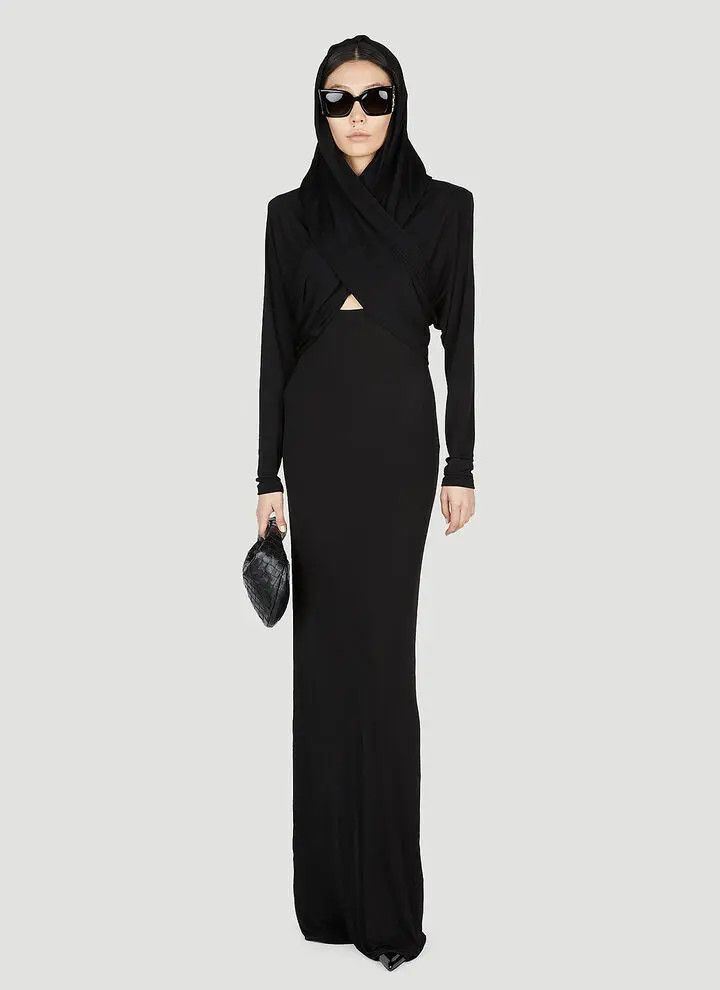 Saint Laurent Paris o1s1wg111124 Hooded Dress in Crepe Jersey in Black Size M / US 6-8 / IT 42-44 - 2 Thumbnail