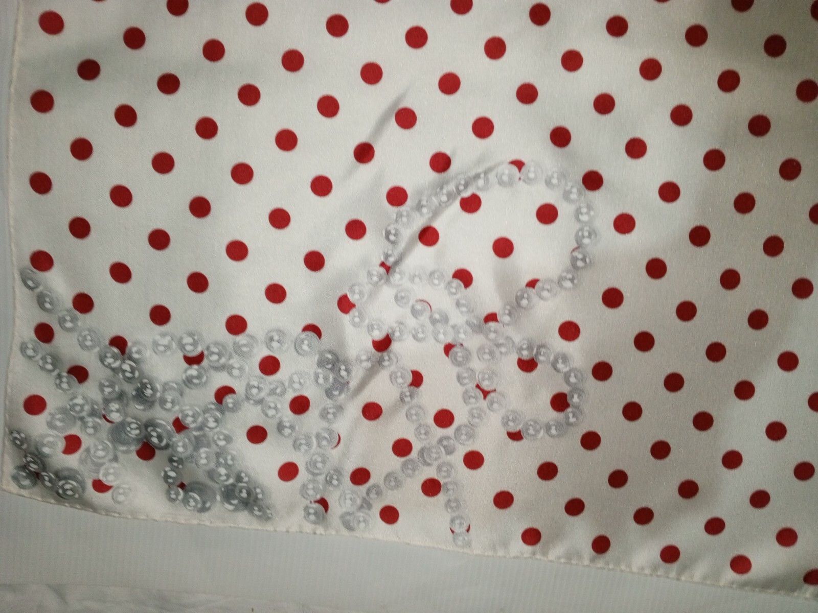 Moschino MOSCHINO PARIS Red Polka Dots White Pearls Beads Silk Scarf Size ONE SIZE - 9 Thumbnail