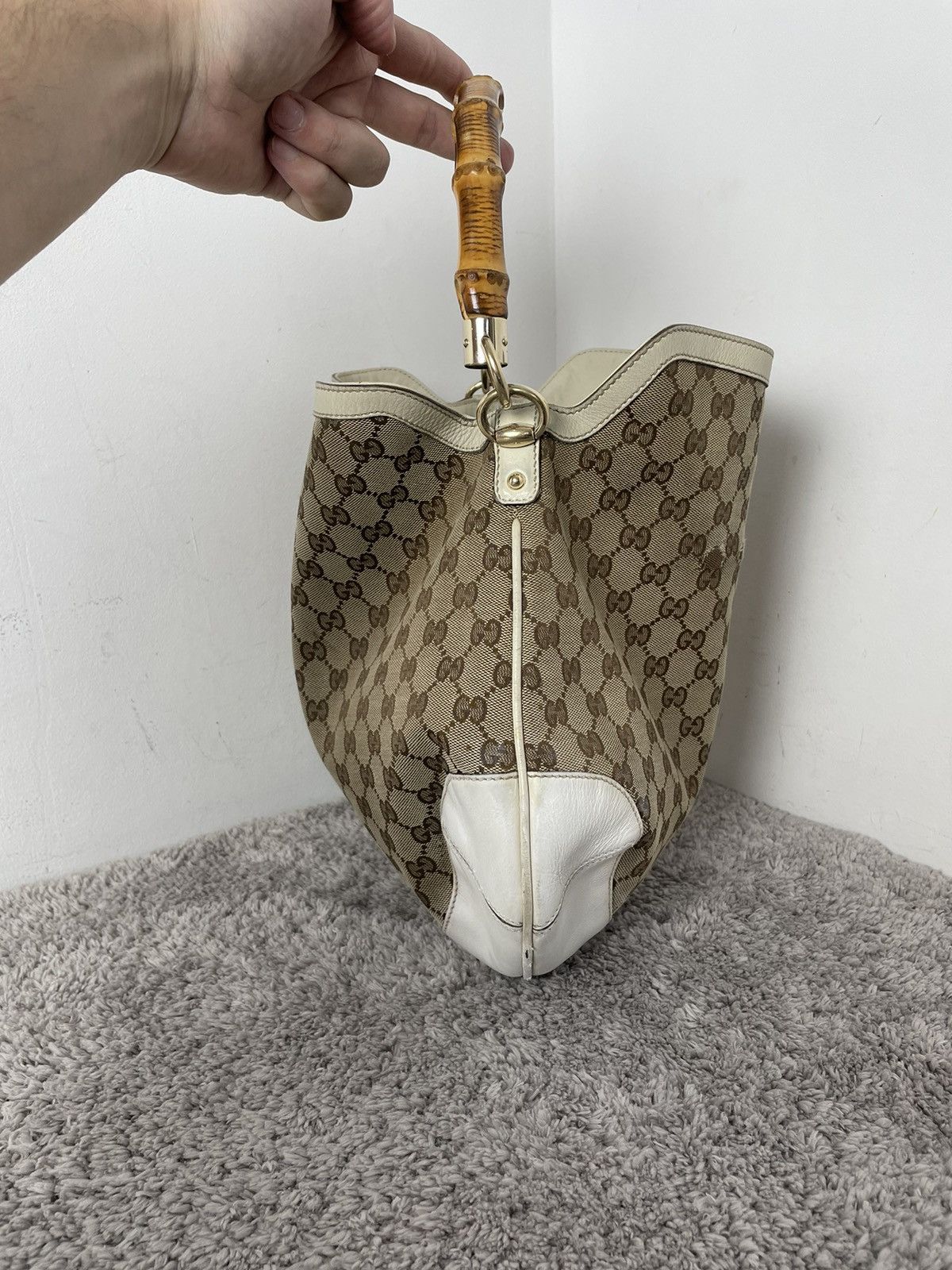 Gucci Gucci Monogram Peggy Bamboo Top Handle Medium Shoulder Bag Size ONE SIZE - 3 Thumbnail