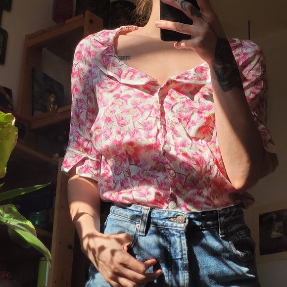 Other Isabelle Elie Silk Floral Short Sleeve Button Up Blouse - S Size S / US 4 / IT 40 - 7 Thumbnail