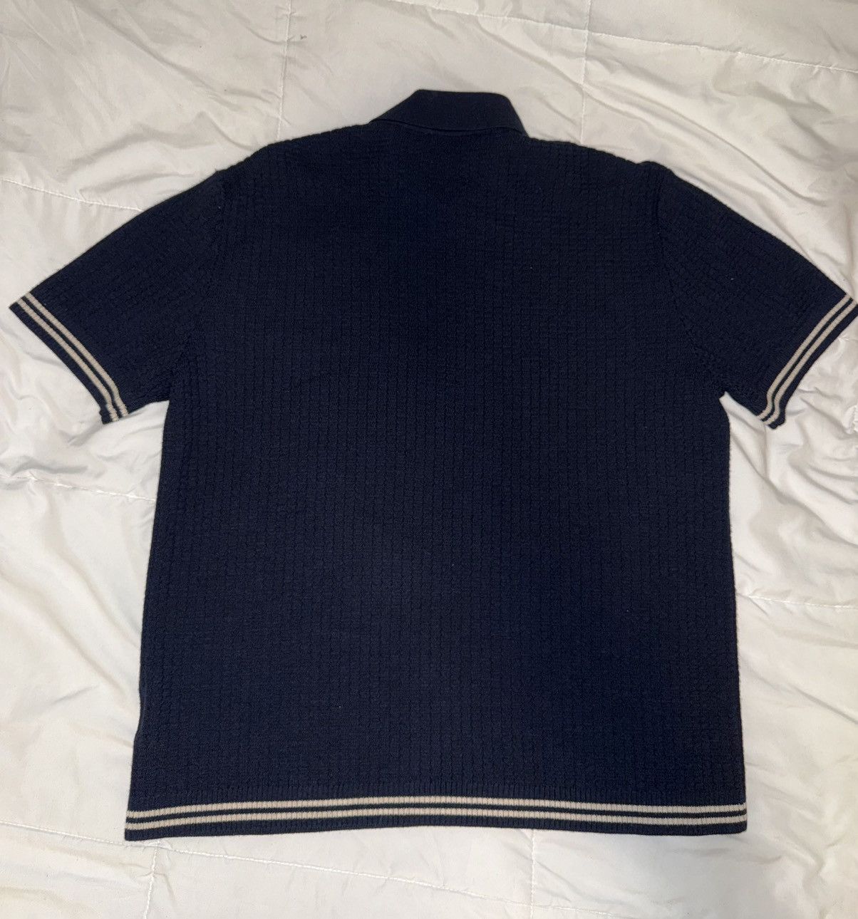 Mr P. Mr P. Ribbed Merino Wool Knit Button Up Shirt Navy Size US M / EU 48-50 / 2 - 4 Thumbnail