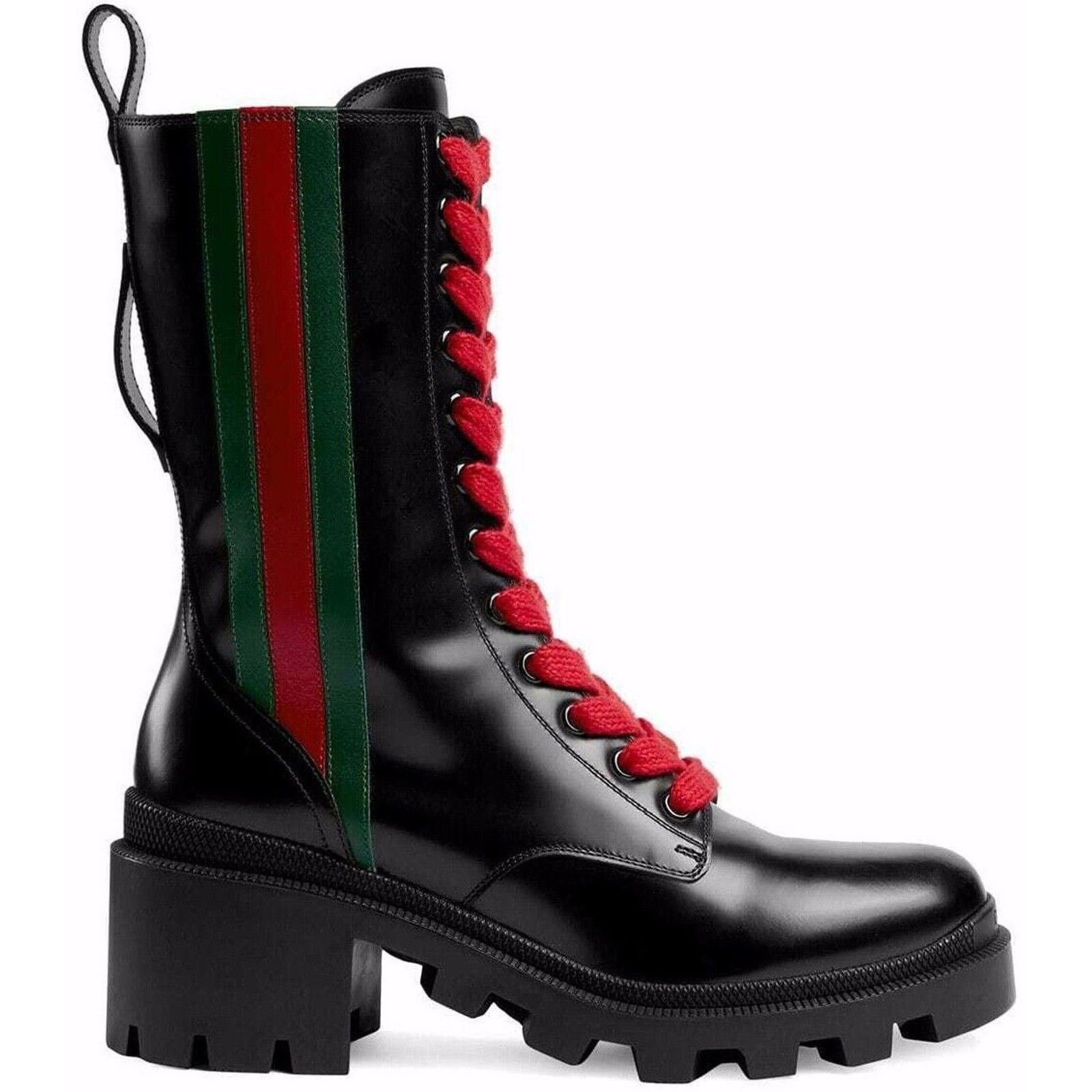 Gucci Gucci Trip Black Leather Red Green Web Stripe Mid Calf Block Size US 5 / IT 35 - 1 Thumbnail