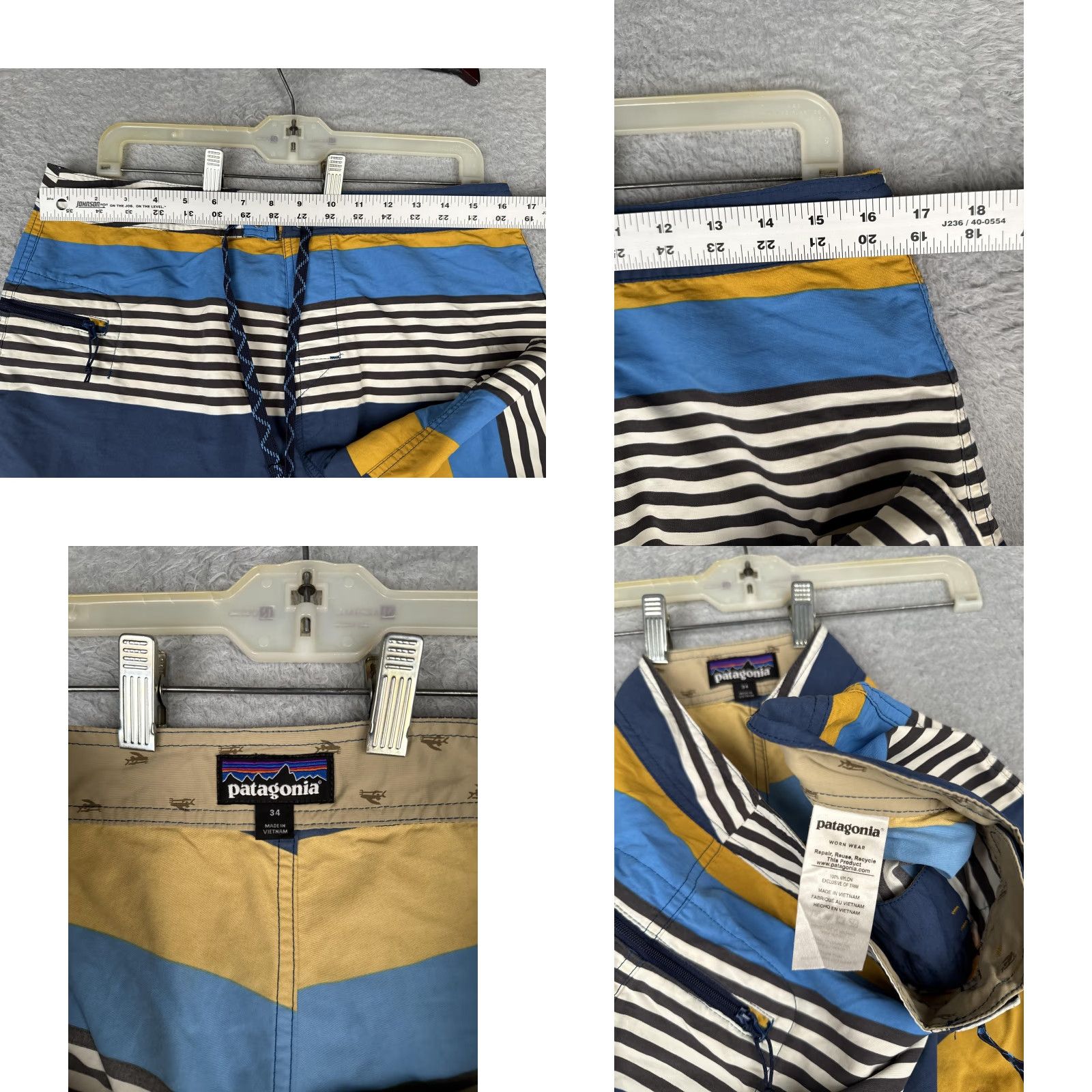 Patagonia Patagonia Mens Board Shorts 34 Blue Stripe Quick Dry Beach Twin Pocket Nylon 100% Quick Dry Surfing Mens Beach Shorts Size US 34 / EU 50 - 8 Thumbnail
