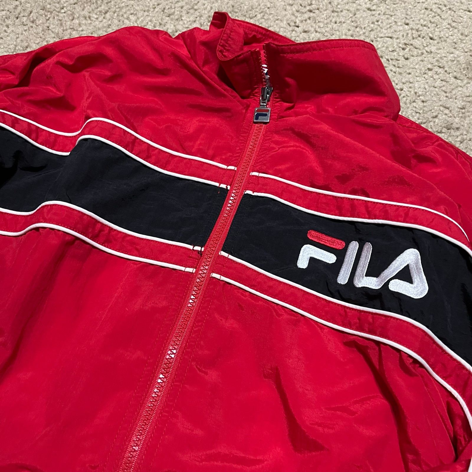 Fila Y2K FILA Windbreaker Jacket Red Black Stripe Full Zip Large Size US L / EU 52-54 / 3 - 3 Thumbnail