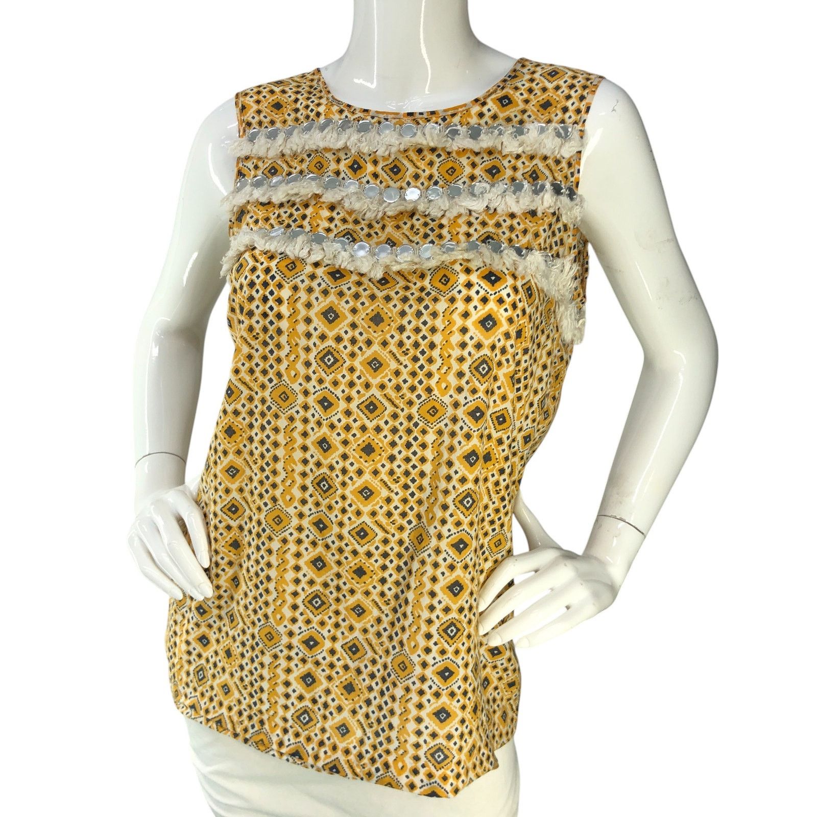 Tory Burch Tory Burch Size 6 Top Embellished Fringe Sleeveless Yellow Size M / US 6-8 / IT 42-44 - 1 Thumbnail