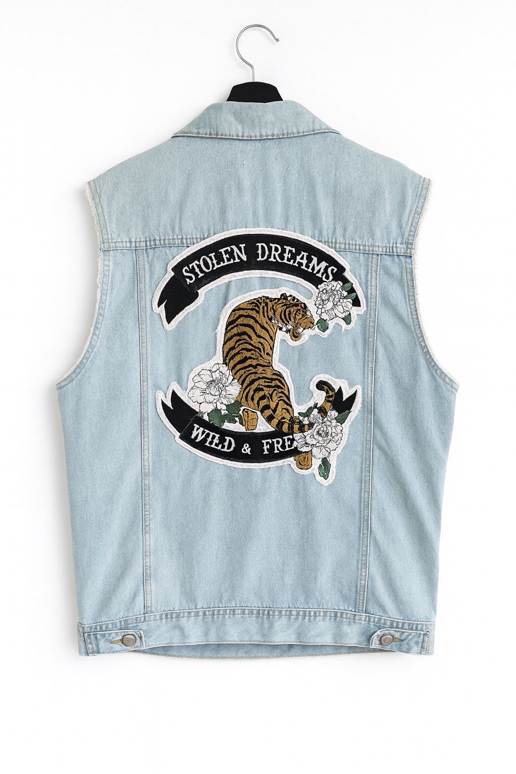 Bershka Bershka Denim Vest Light Wash Sleeveless Jacket Tiger Patch Size US L / EU 52-54 / 3 - 1 Thumbnail