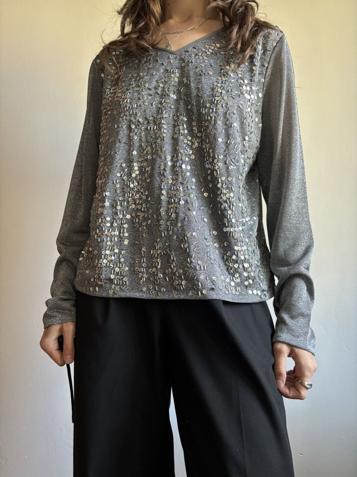 Cerruti 1881 × Vintage Vintage Cerruti 1881 silver sequin top shirt medieval y2k Size M / US 6-8 / IT 42-44 - 1 Thumbnail