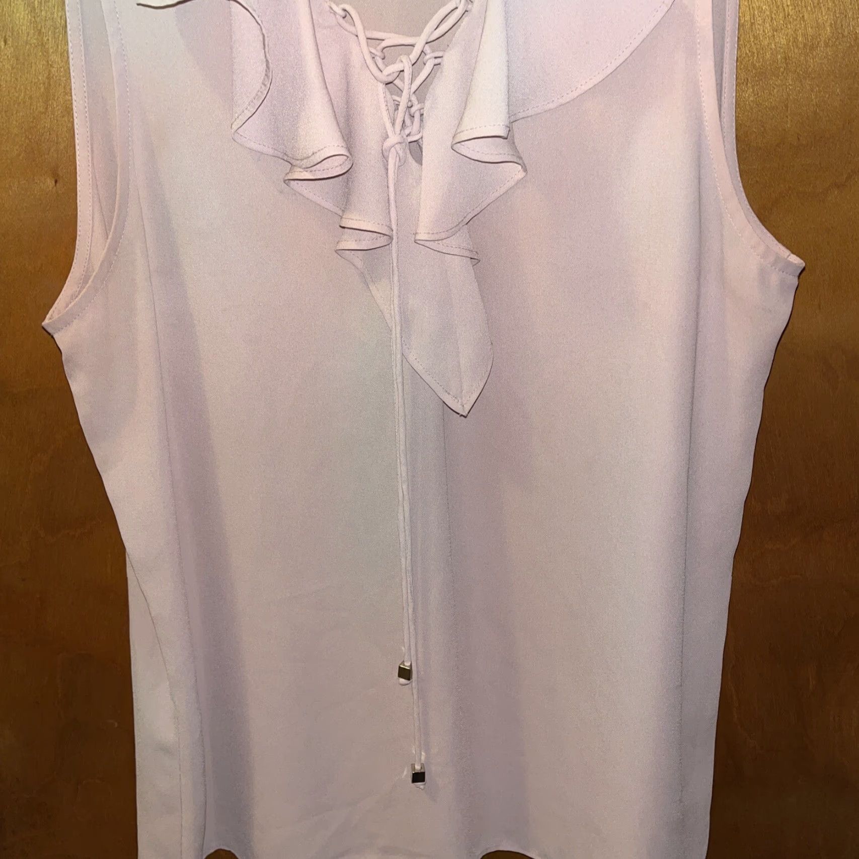Vintage Violet & Claire Blouse Shirt Womens Size S Sleeveless Chiffon Ruffle V-Neck Beige Size S / US 4 / IT 40 - 3 Thumbnail