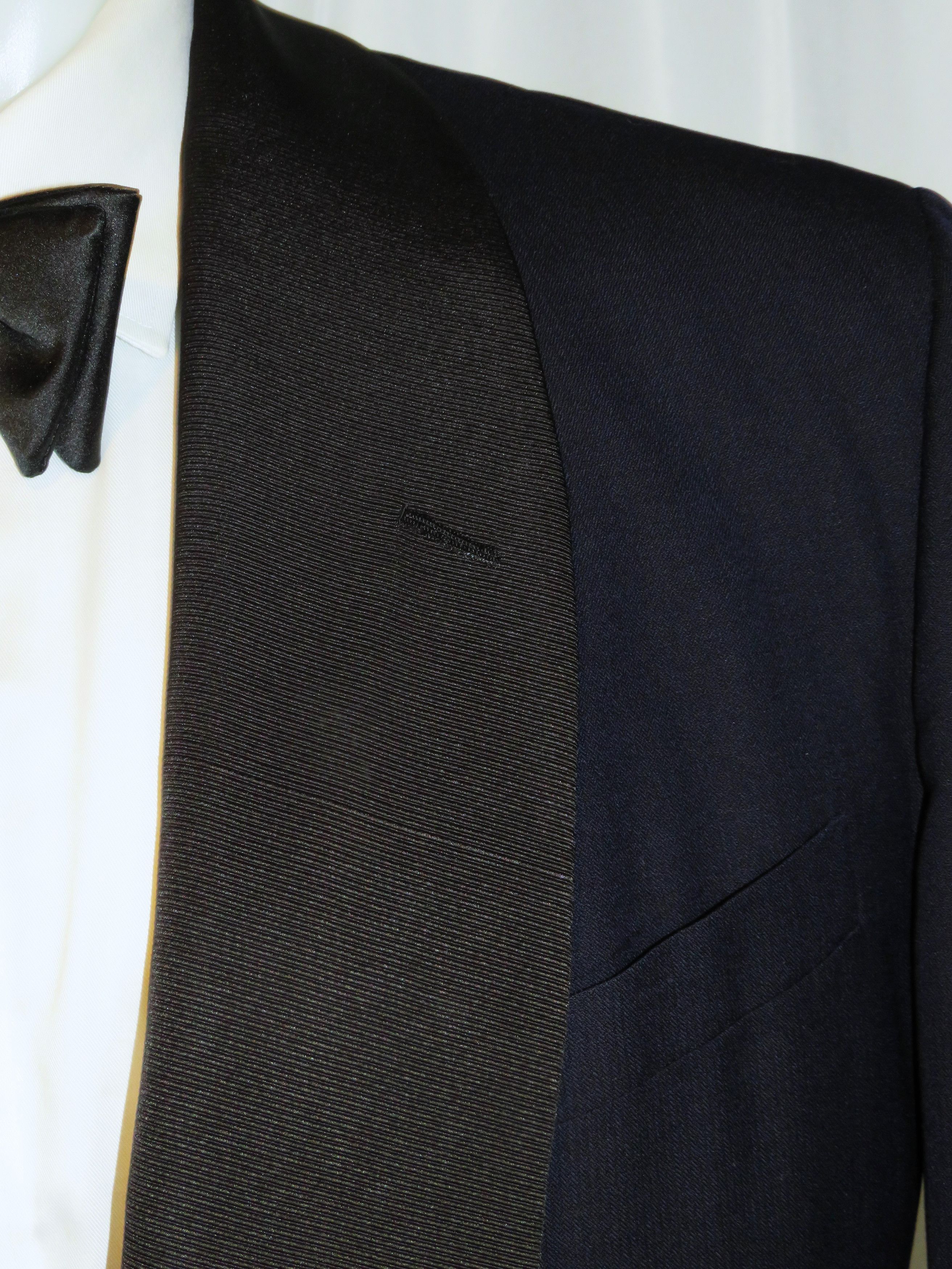 Alan Flusser Bespoke Navy Herringbone Shawl Collar One Button Tuxedo 40R Size 40R - 8 Thumbnail