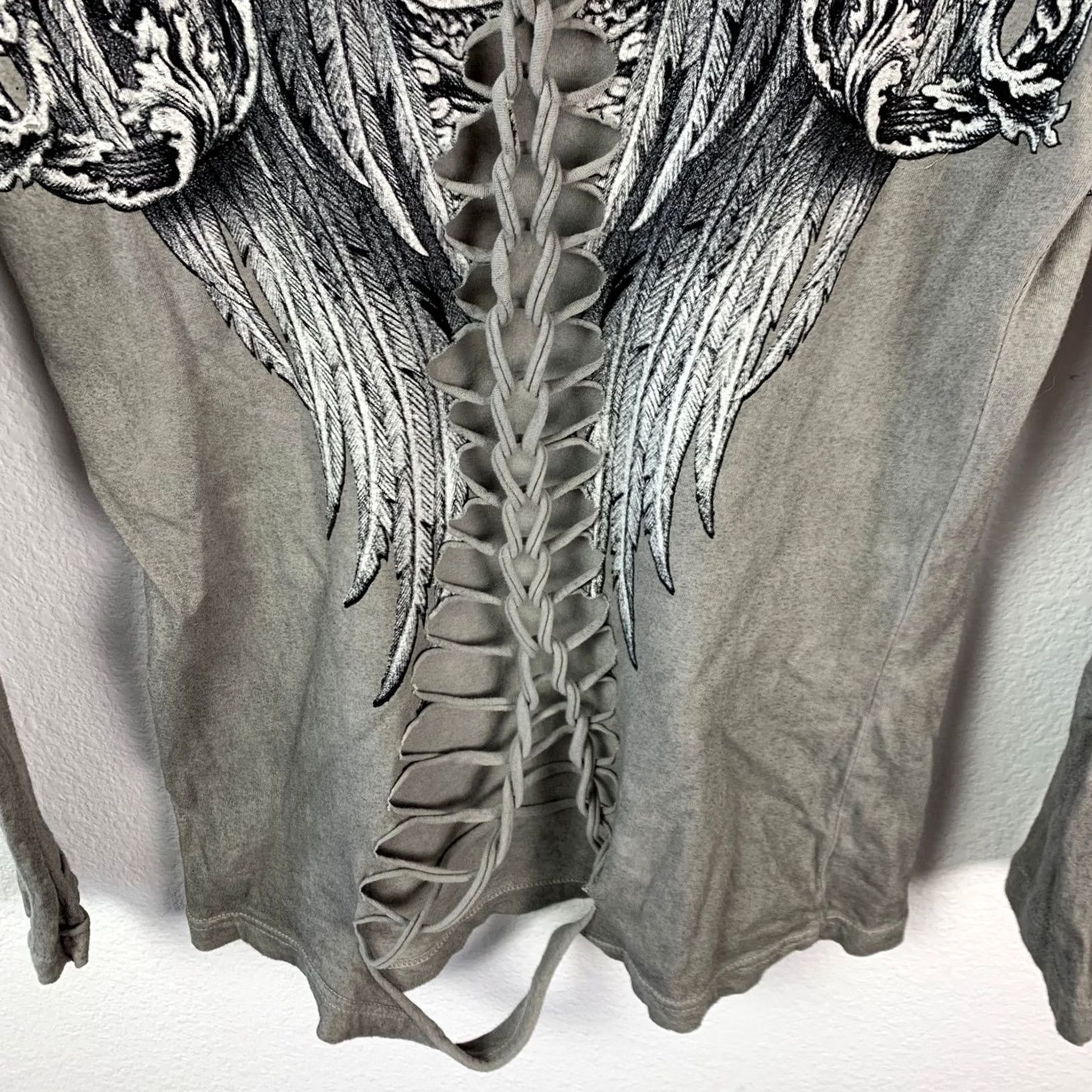 Affliction Y2K Affliction Shirt Large Gray Olive Green Long Sleeve Wings Graphic Size L / US 10 / IT 46 - 5 Thumbnail