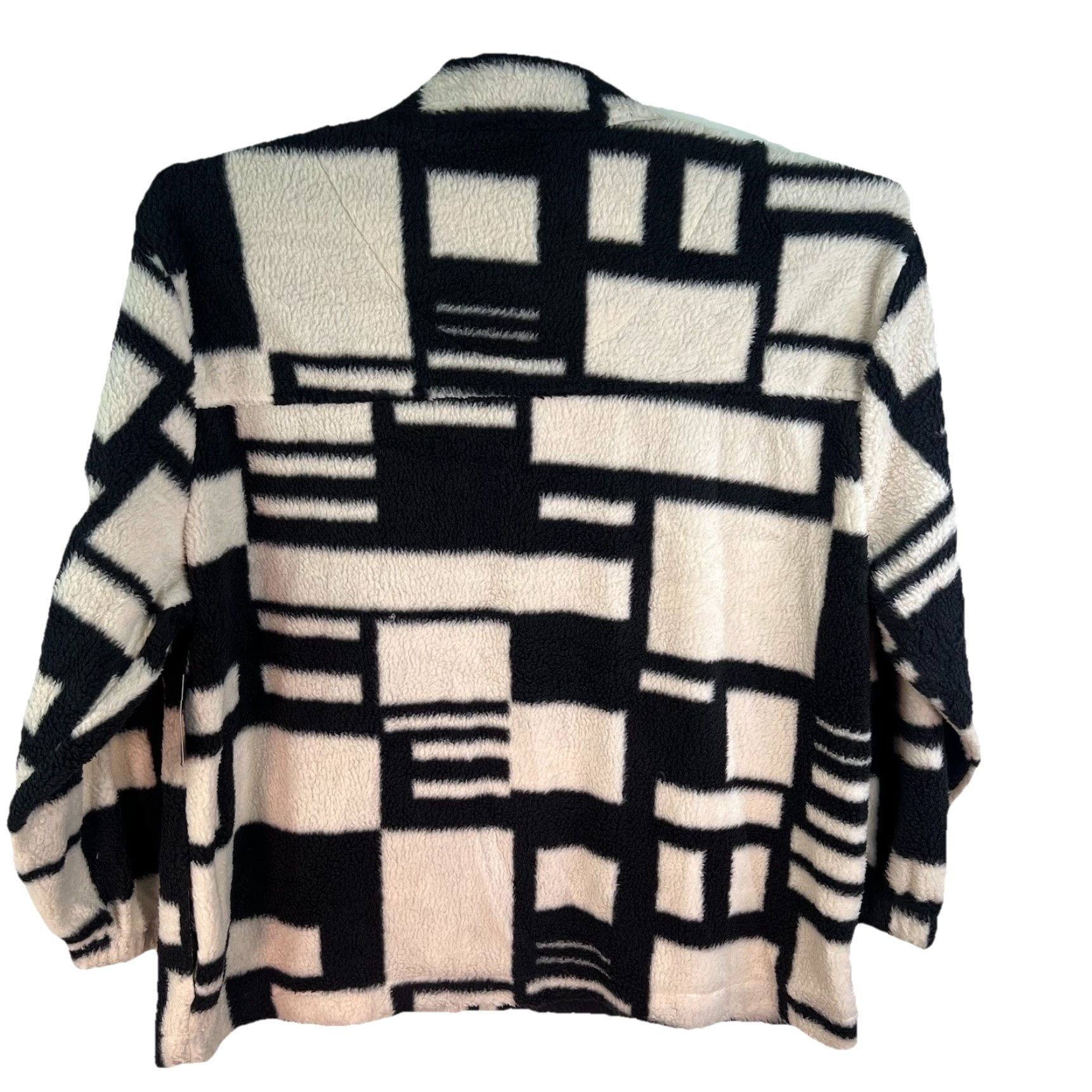 Vintage No Boundaries Full Zip Geometric Fleece Trucker Jacket Mens 3XL White/BLK Geometric/Trucker Bomber Jacket Casual Winter Fall Spring 300 Warmth Mens Size US XXL / EU 58 / 5 - 7 Thumbnail