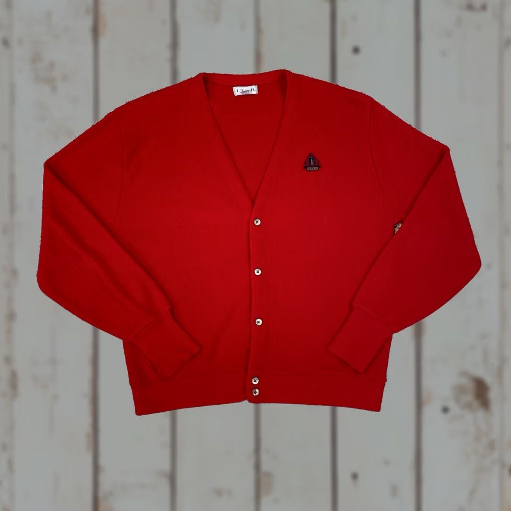 Izod VINTAGE IZOD Cardigan Sweater Red Button Up Logo XL Men’s Knit Size US XL / EU 56 / 4 - 1 Thumbnail