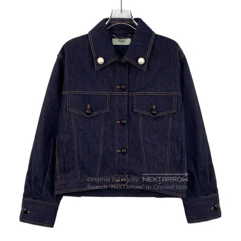 Fendi Fendi Deep Blue Bow Pearl Decorated Cotton Collar Single-B Size XXS / US 00 / IT 34 - 1 Thumbnail