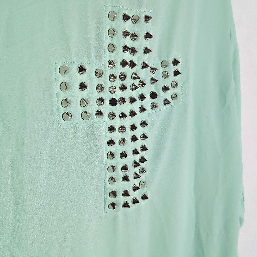 Other Vintage Studded Cross S Light Blue Green Shirt By Reverse Size S / US 4 / IT 40 - 6 Thumbnail