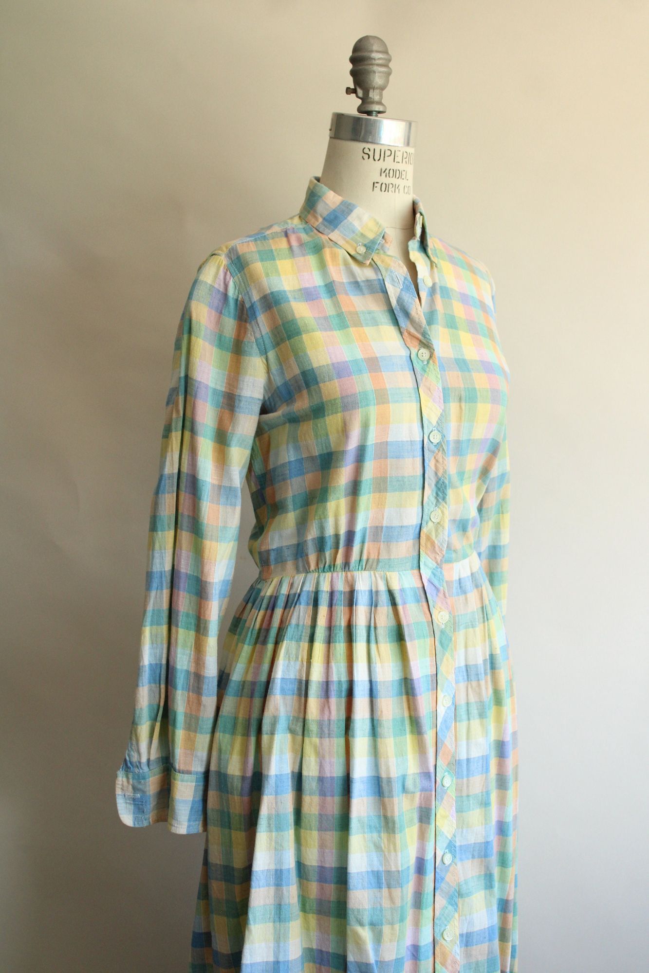 Vintage Vintage 1970s 1980s Dress with Pockets, Parade Pastel Plaid Size L / US 10 / IT 46 - 5 Thumbnail