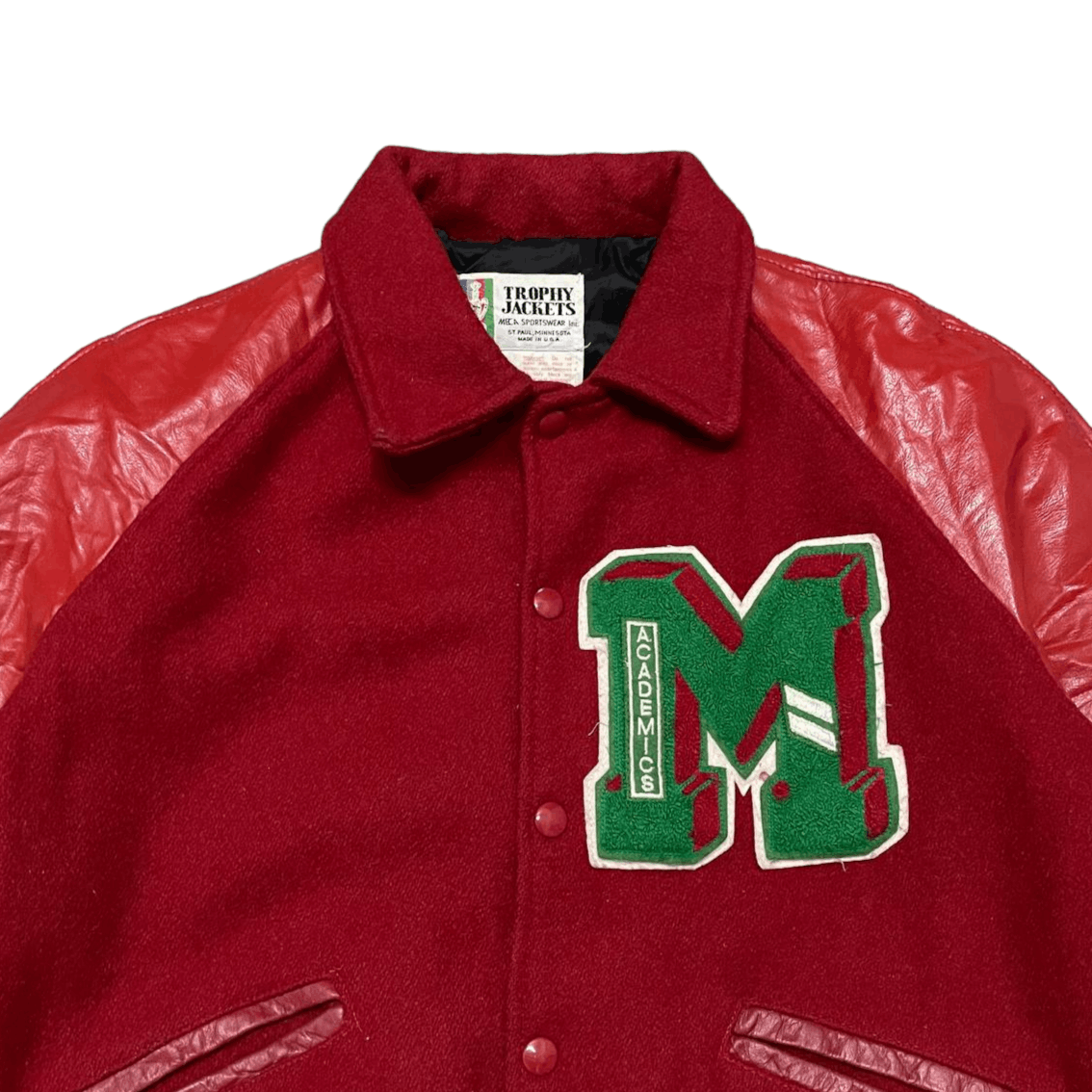 Trophy Clothing Vtg 70s 80s Trophy USA Letterman Red Wool Leather Academics Size US M / EU 48-50 / 2 - 2 Thumbnail