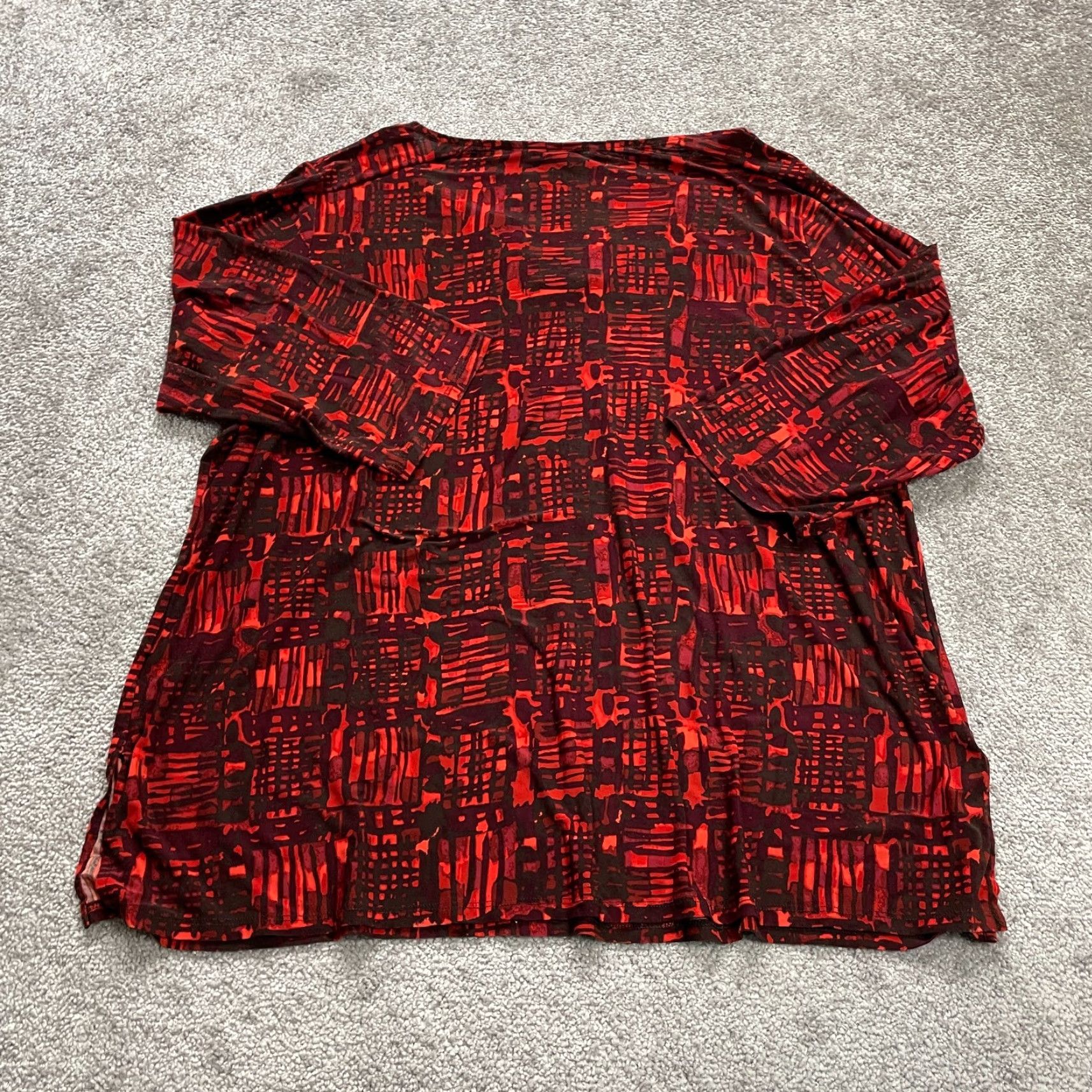 Vintage Rafaella Shift Dress Womens 2XL Red Black Geometric V-Neck Long Sleeve Beaded Dress Size XXL / US 16-18 / IT 52-54 - 2 Thumbnail