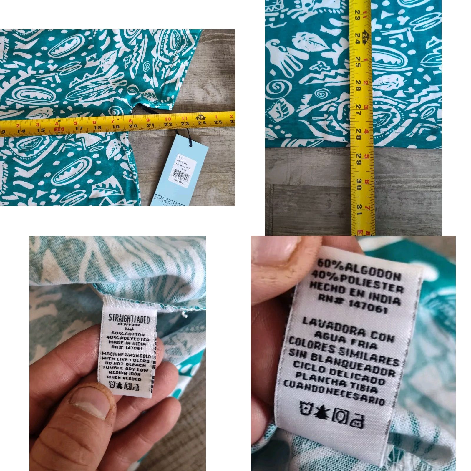 Vintage Straight Faded Men's T-Shirt Short Sleeve All Over Print Teal Regular Fit Cotton Size Large NWT Size US L / EU 52-54 / 3 - 8 Thumbnail