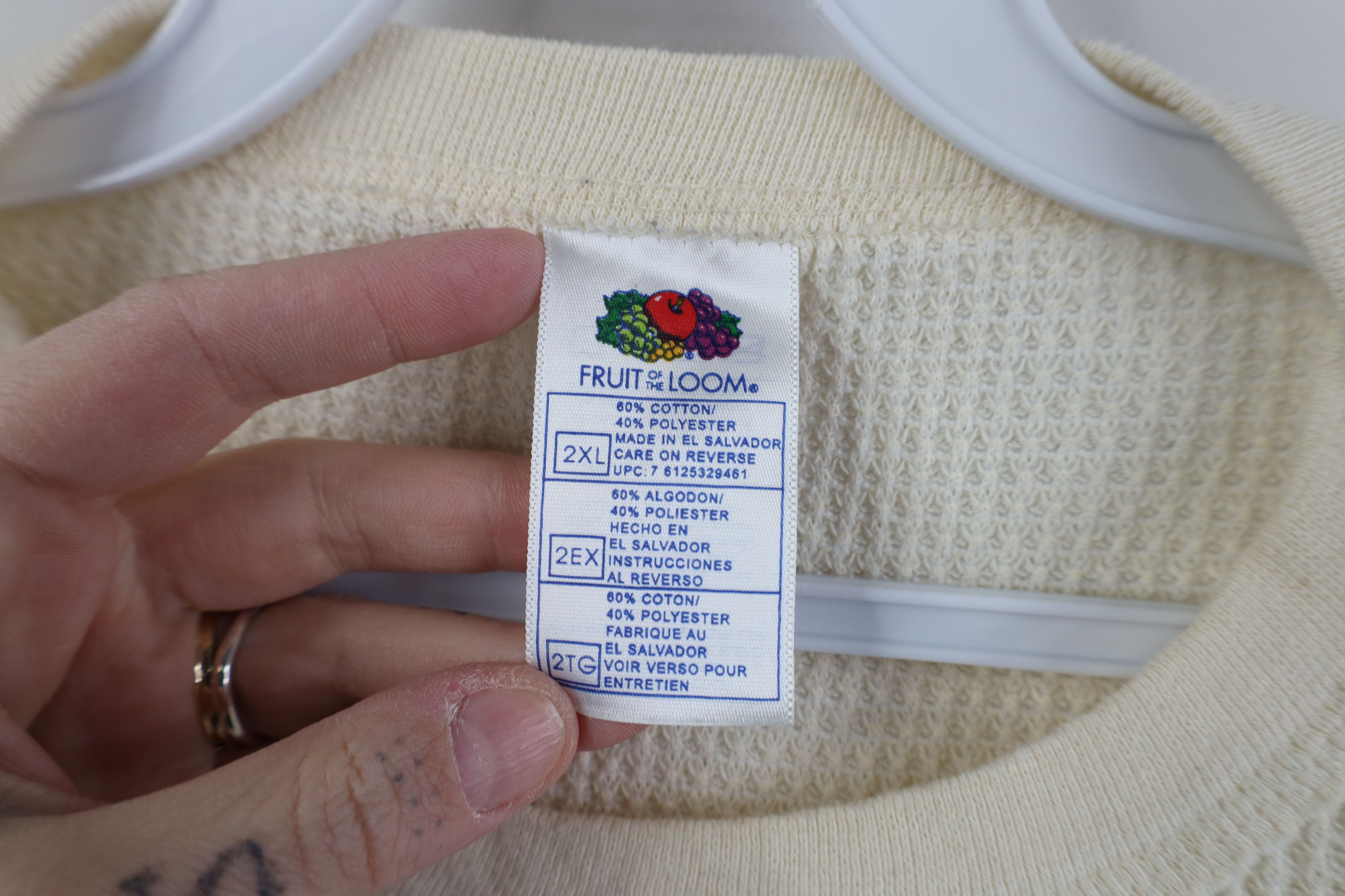 Vintage Vintage 90s Y2K Streetwear Knit Long Sleeve T-Shirt Cream Size US XXL / EU 58 / 5 - 7 Thumbnail
