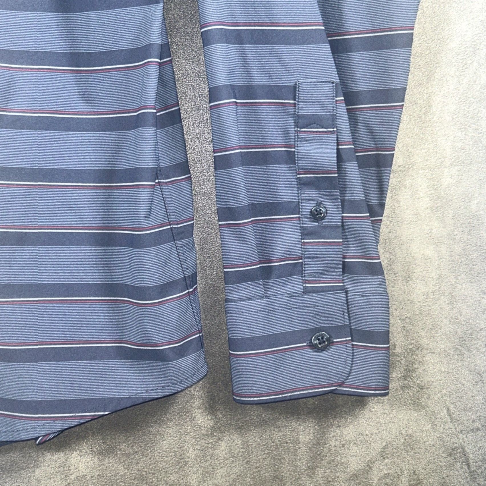 TravisMathew Travis Mathew Shirt Long Sleeve Button-Up Mens L Striped Blue Gray Polyester Size US L / EU 52-54 / 3 - 5 Thumbnail