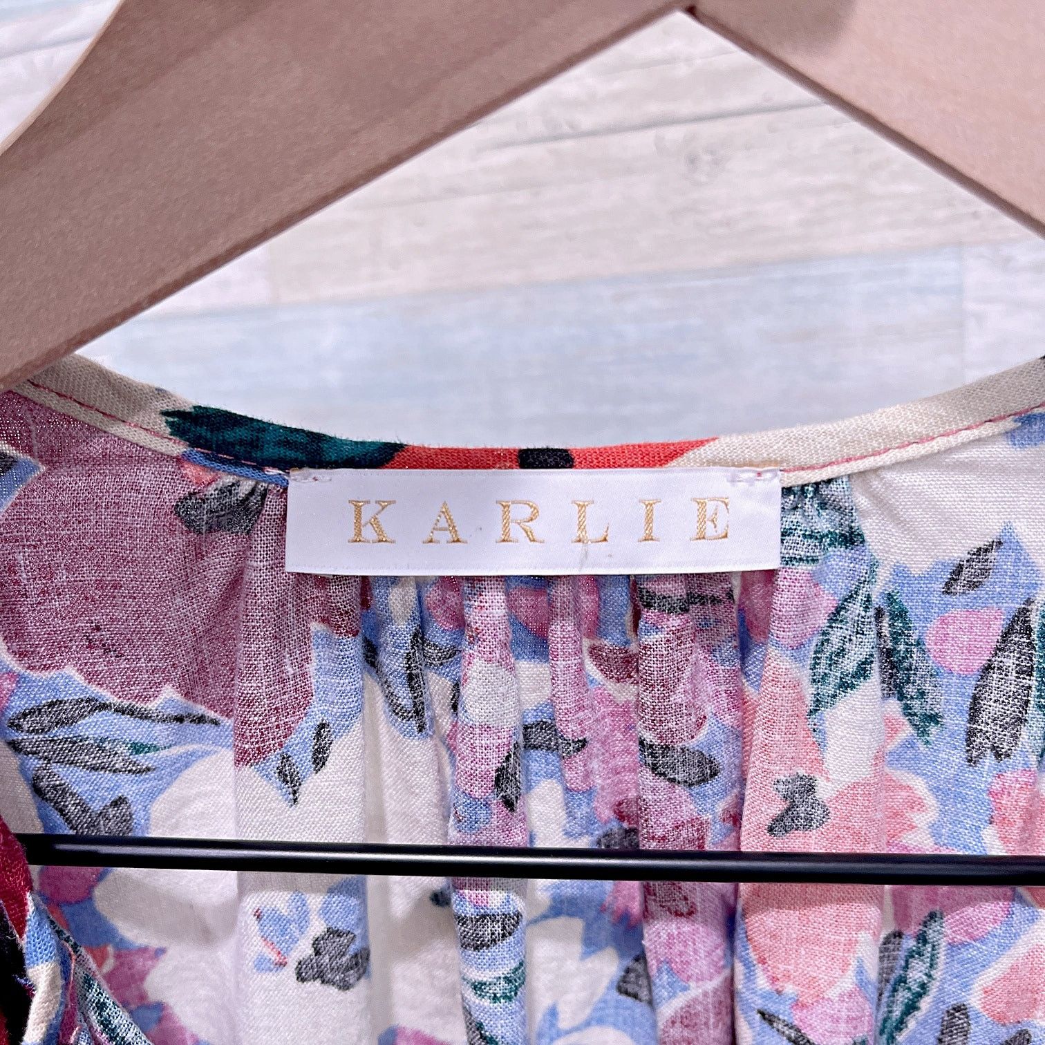 Other KARLIE Linen Floral V Neck Ruffle Top Pink Half Sleeve Med Size M / US 6-8 / IT 42-44 - 5 Thumbnail