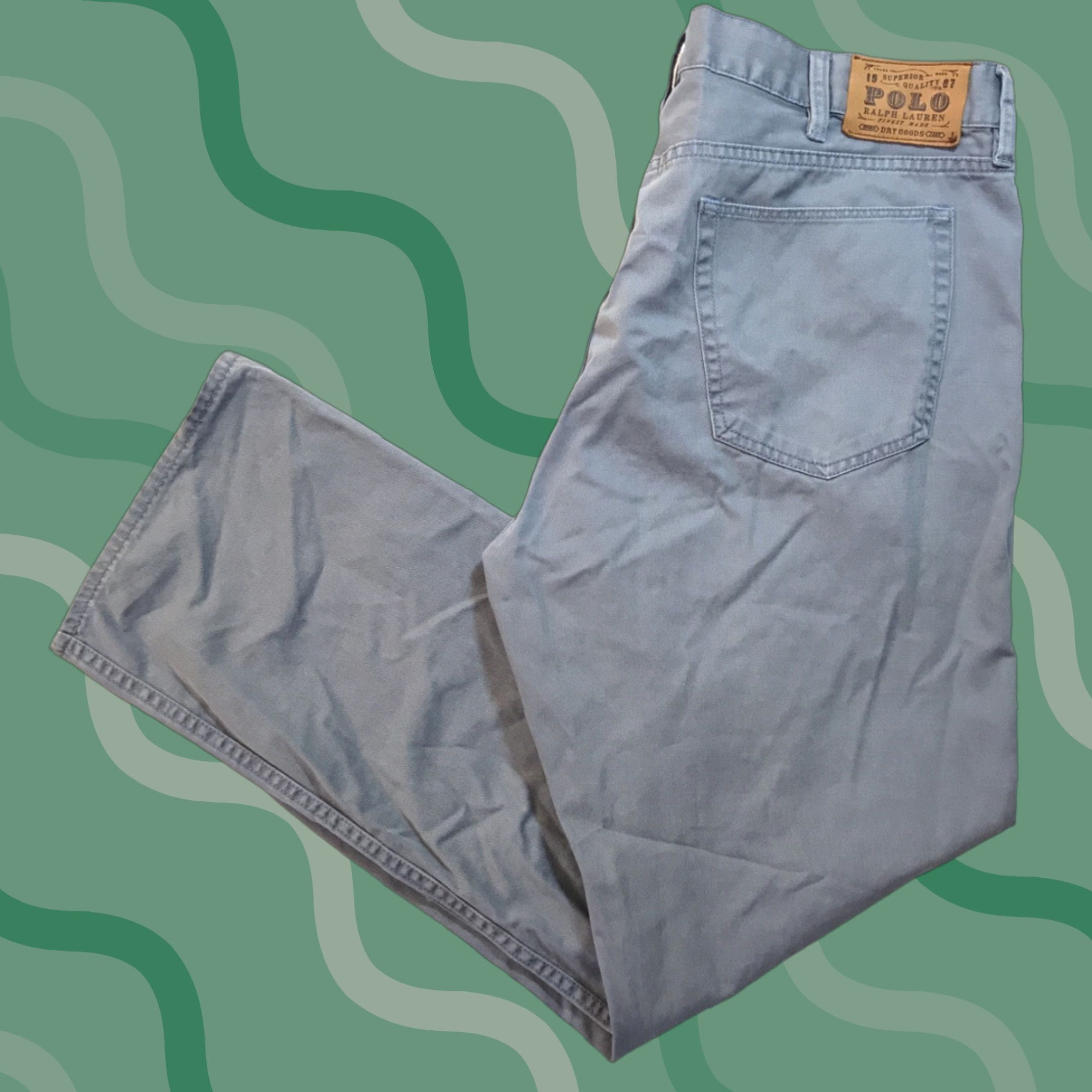 Polo Ralph Lauren VINTAGE Polo Ralph Lauren Mens Pants Chino 38x30 Flat Front Belt Loops Khaki Blue 90s Designer Workwear Mens Size US M / EU 48-50 / 2 - 1 Thumbnail