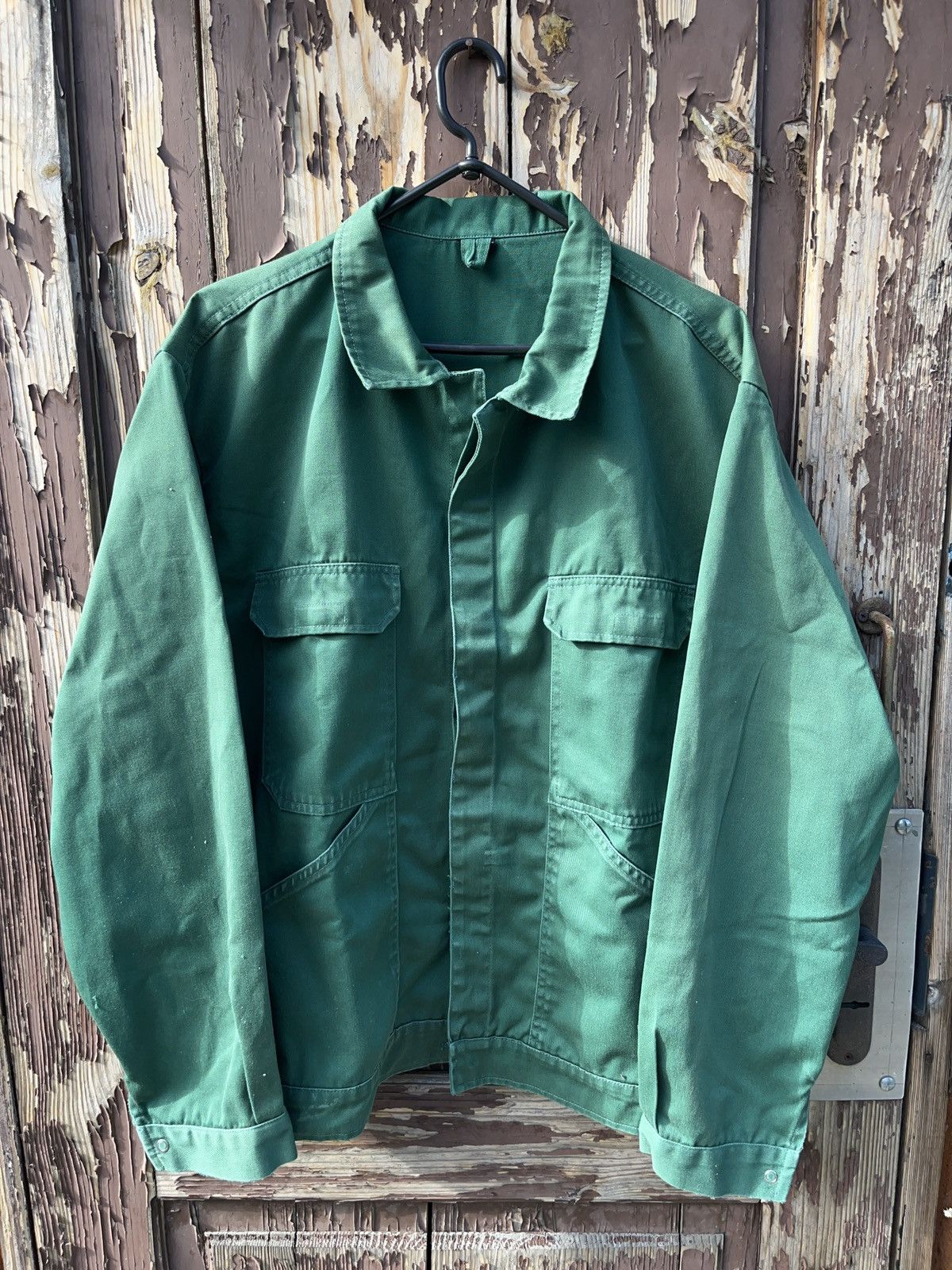 Le Laboureur Vintage 80s German Green Sanfor Chore Jacket Workwear Size US L / EU 52-54 / 3 - 1 Thumbnail