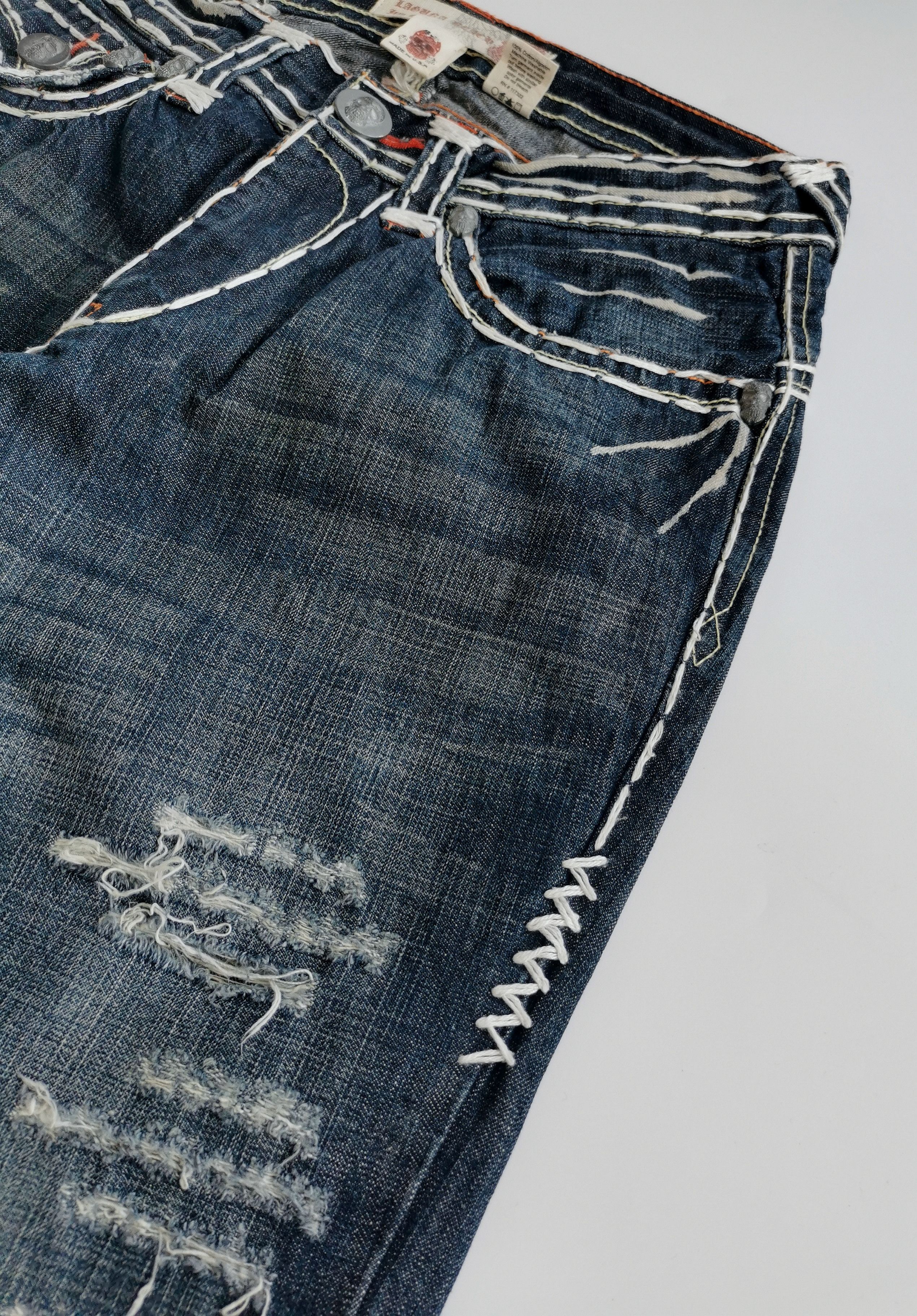 Japanese Brand Flare Denim Cross Embrodery Laguna Beach Size US 33 - 2 Thumbnail