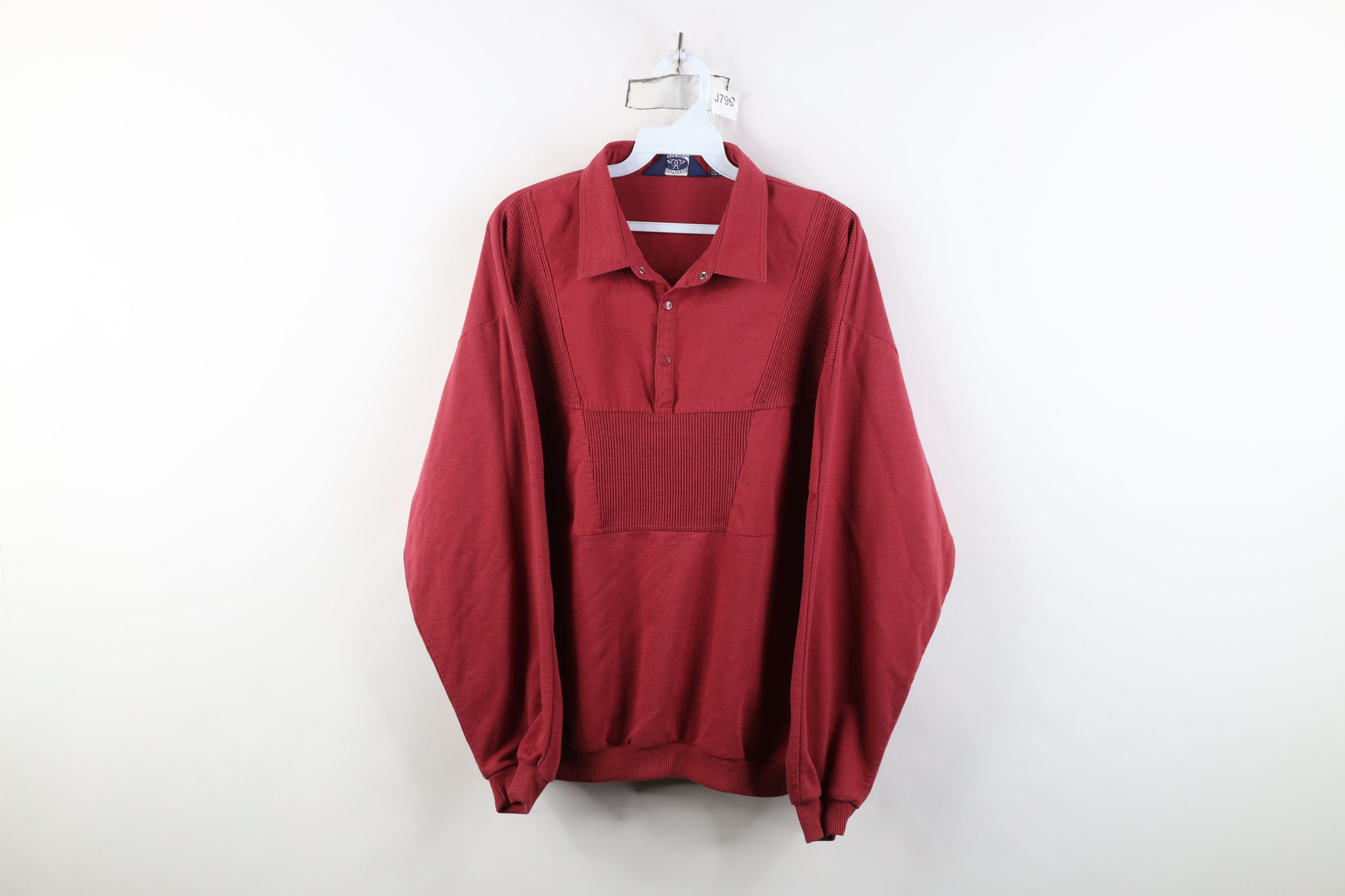 Vintage Vintage 90s Streetwear Ribbed Pullover Long Sleeve Polo Red Size US L / EU 52-54 / 3 - 1 Thumbnail