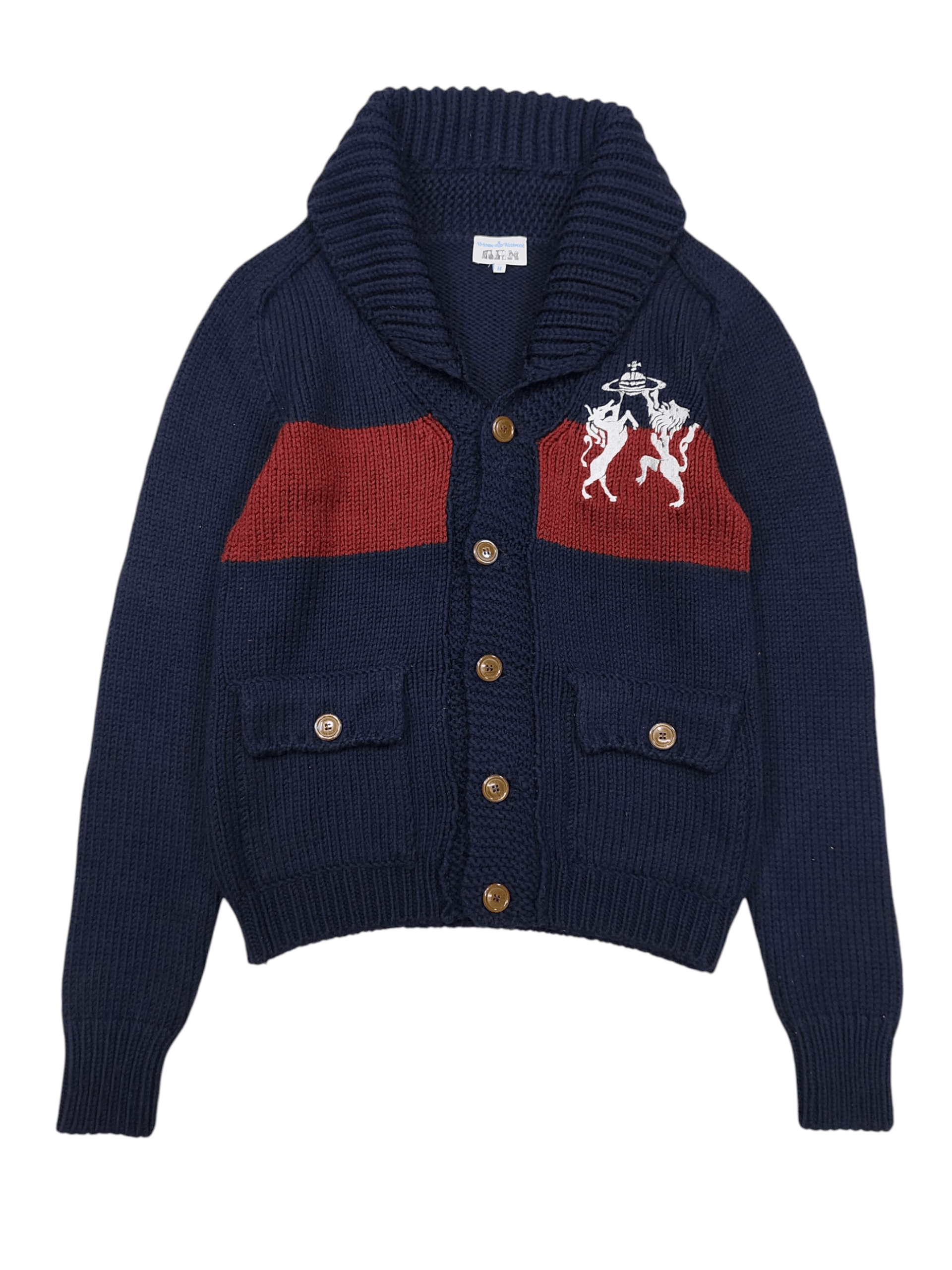 V. W Man- Orb Logo Heavy Wool Shawl Collar Knit Cardigan, Men's
