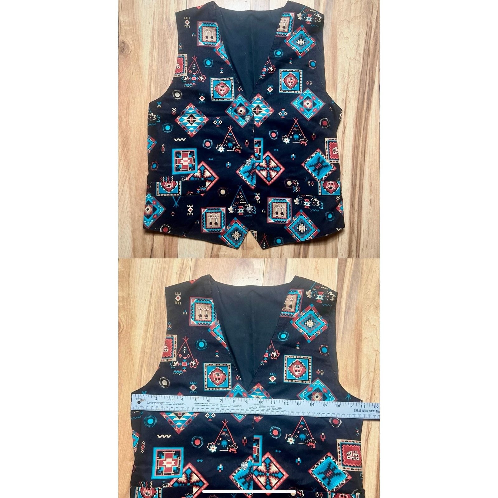 Vintage VINTAGE Aztec Western Vest Cowboy Black Teal Country Small Size S / US 4 / IT 40 - 2 Thumbnail