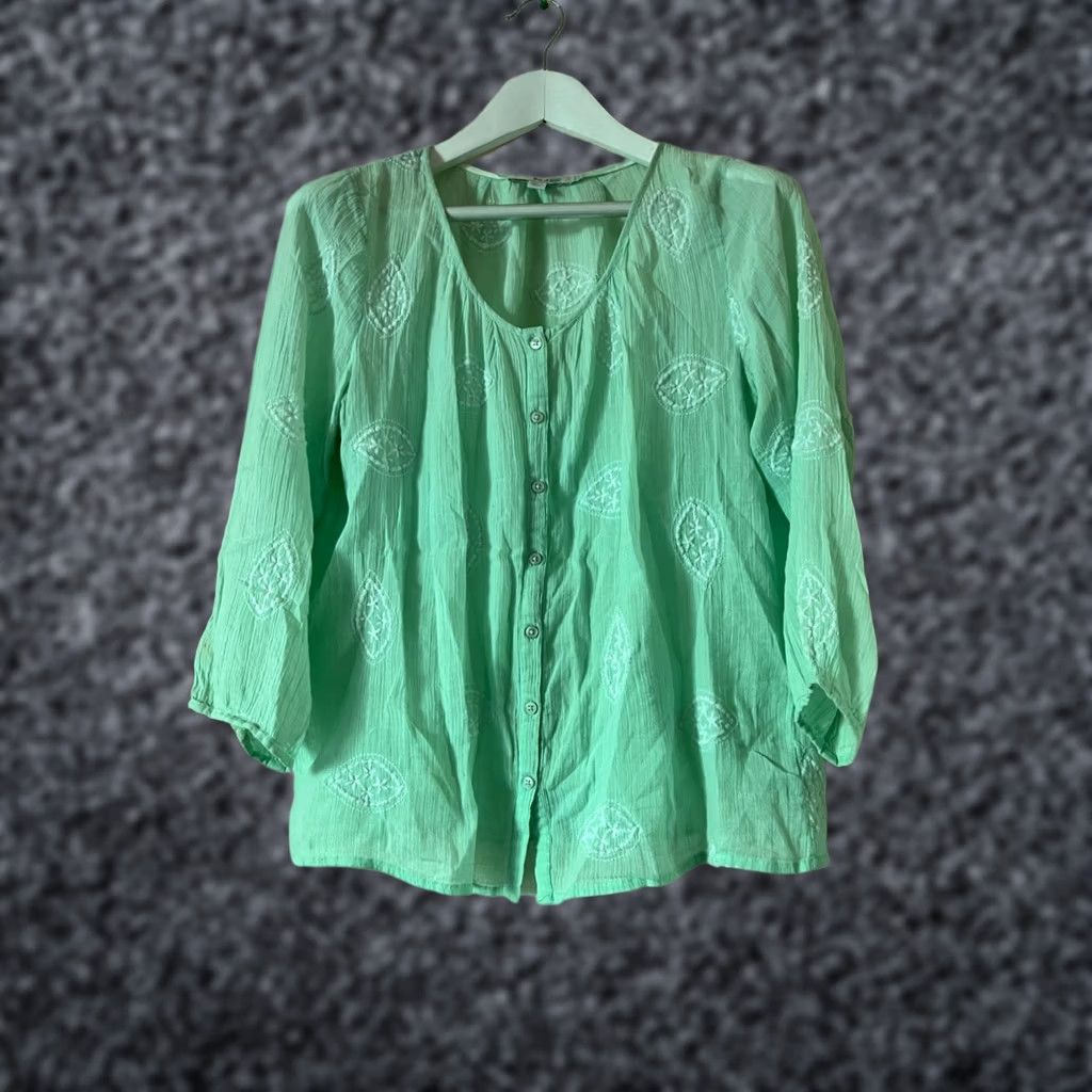 Boden Boden Mint Green Button-Up Embroidered Cotton Top Blouse Sz 8 Lightweight, 3/4 Sleeve, Round Neck, Button Front, Regular Fit, Womens, Vintage: No Size M / US 6-8 / IT 42-44 - 1 Thumbnail