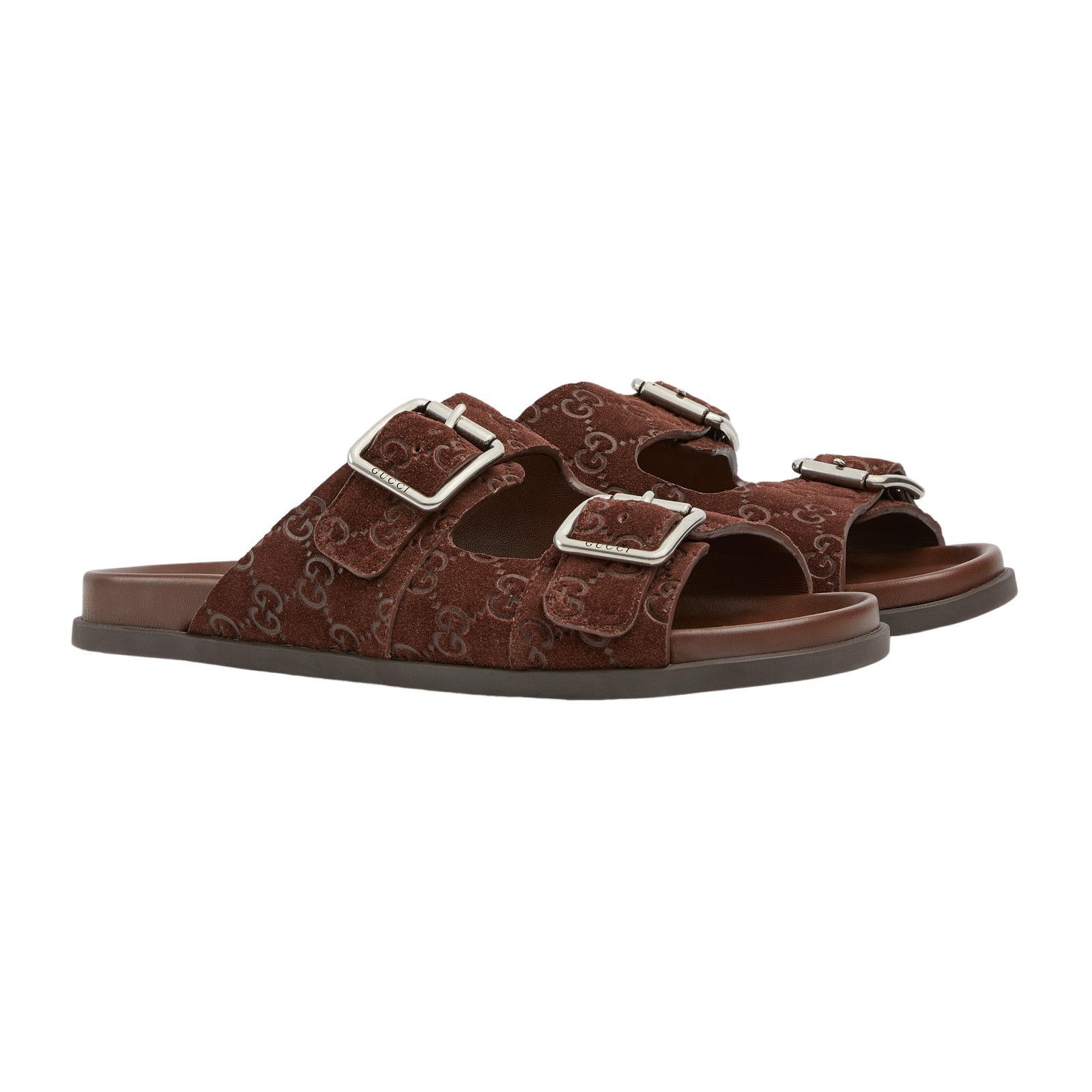 GUCCI Men's Brown GG Suede Slide Sandals New And Authentic (