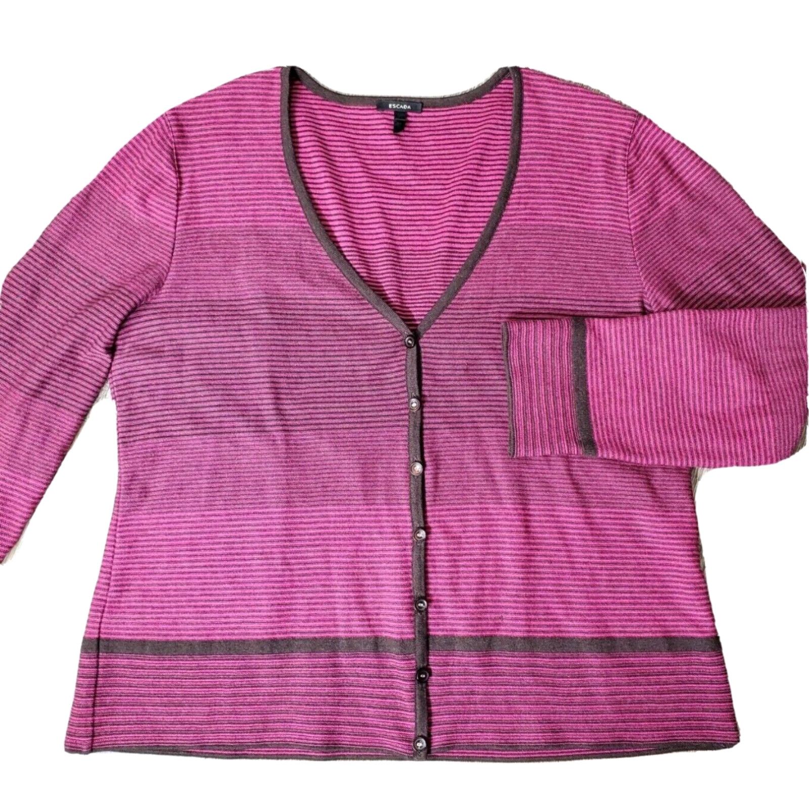 Escada Escada Women's 44 (8-10) Knit Cardigan Pink Brown Stripe Wool  Cashmere Blend LS