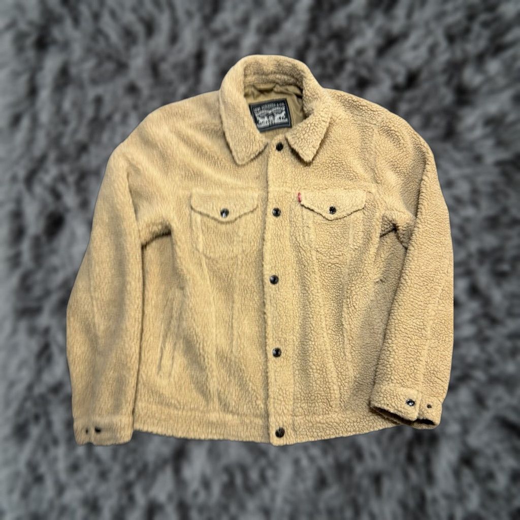 Levi's Levi’s Brown Men’s Sherpa Jacket Medium Beige Polyester Lining Pockets Snap Zip Waist Length Jacket Mens Size US M / EU 48-50 / 2 - 1 Thumbnail