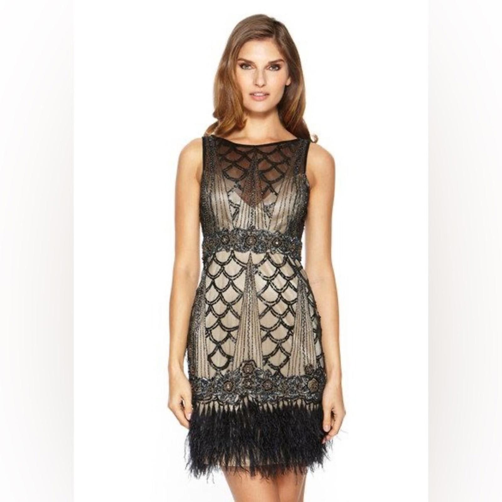 Other SUE WONG Black & nude beaded, sequin ostrich feather dress Size XL / US 12-14 / IT 48-50 - 1 Thumbnail