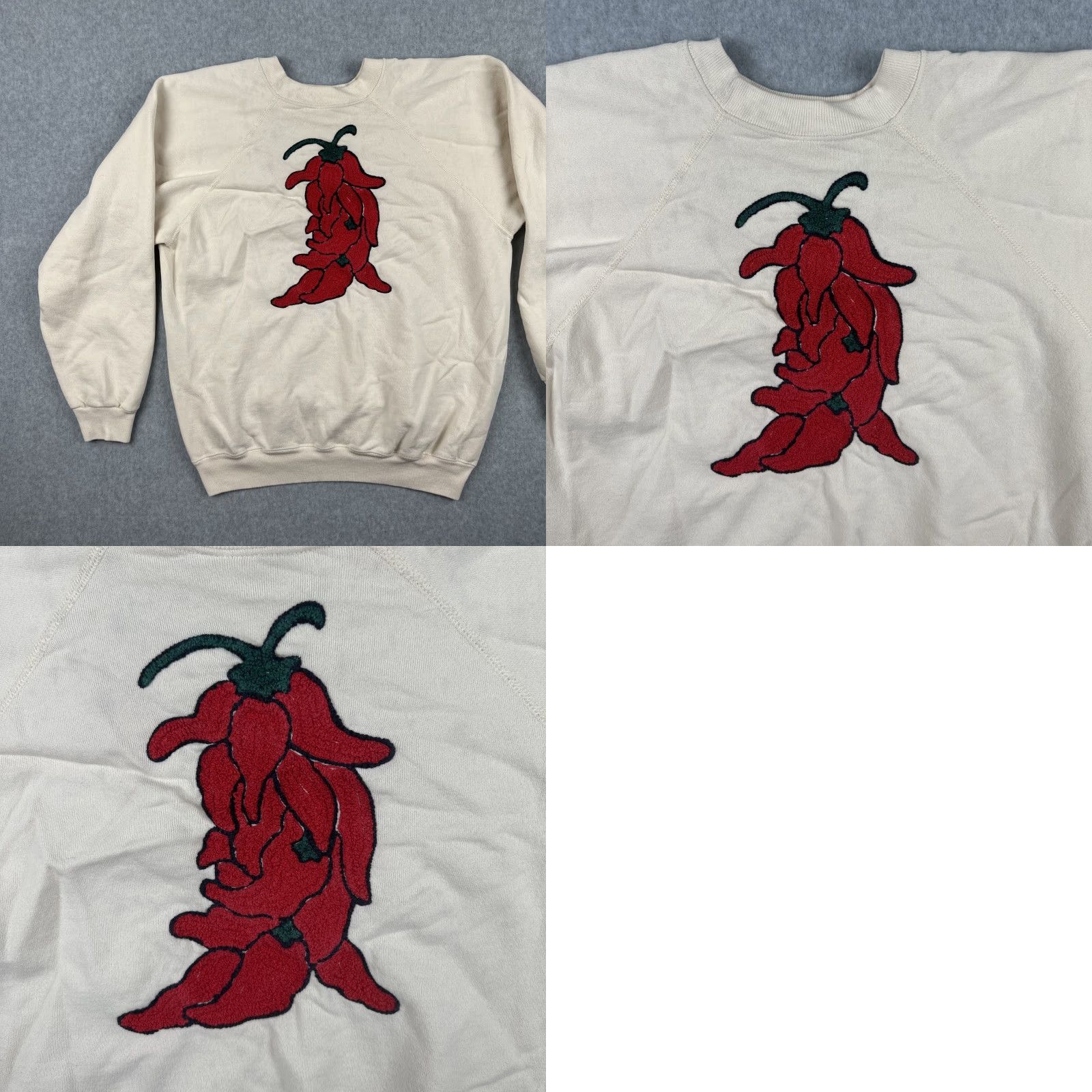 Hanes VINTAGE Hanes XL Raglan Sweatshirt Embroidered Chile Ristra White USA Men Size US XL / EU 56 / 4 - 10 Thumbnail
