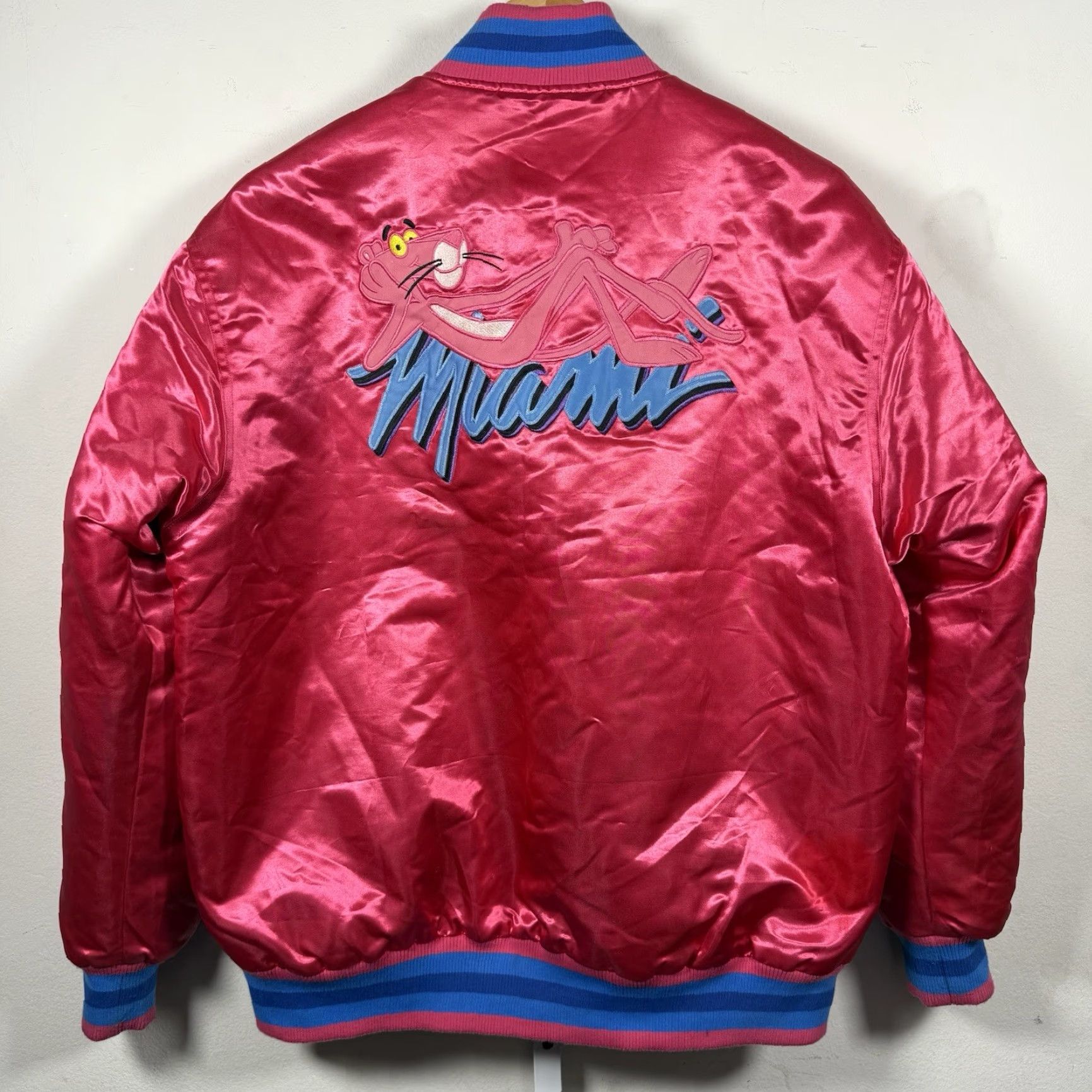 Vintage VINTAGE Headgear Classics Miami Pink Panther Bomber Jacket Unisex 3XL Pink Satin Stars Miami Vice Vice City 80s Mens Womens Size 40" / US 18 - 2 Thumbnail