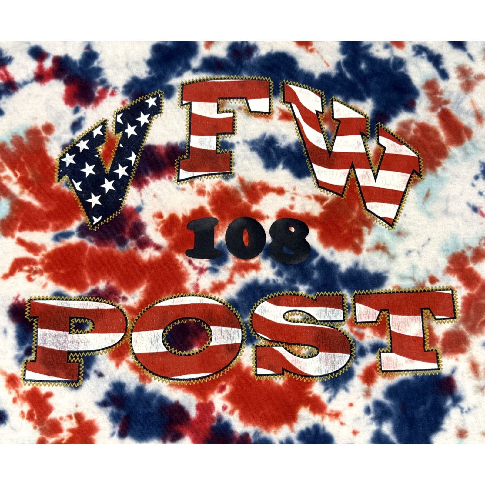 TEE JAYS VINTAGE Teejays T-Shirt Red White Blue Tie-Dye VFW Post 108 Single Stitch 90s Mens L Short Sleeve Graphic Tee USA Made Size US L / EU 52-54 / 3 - 3 Thumbnail