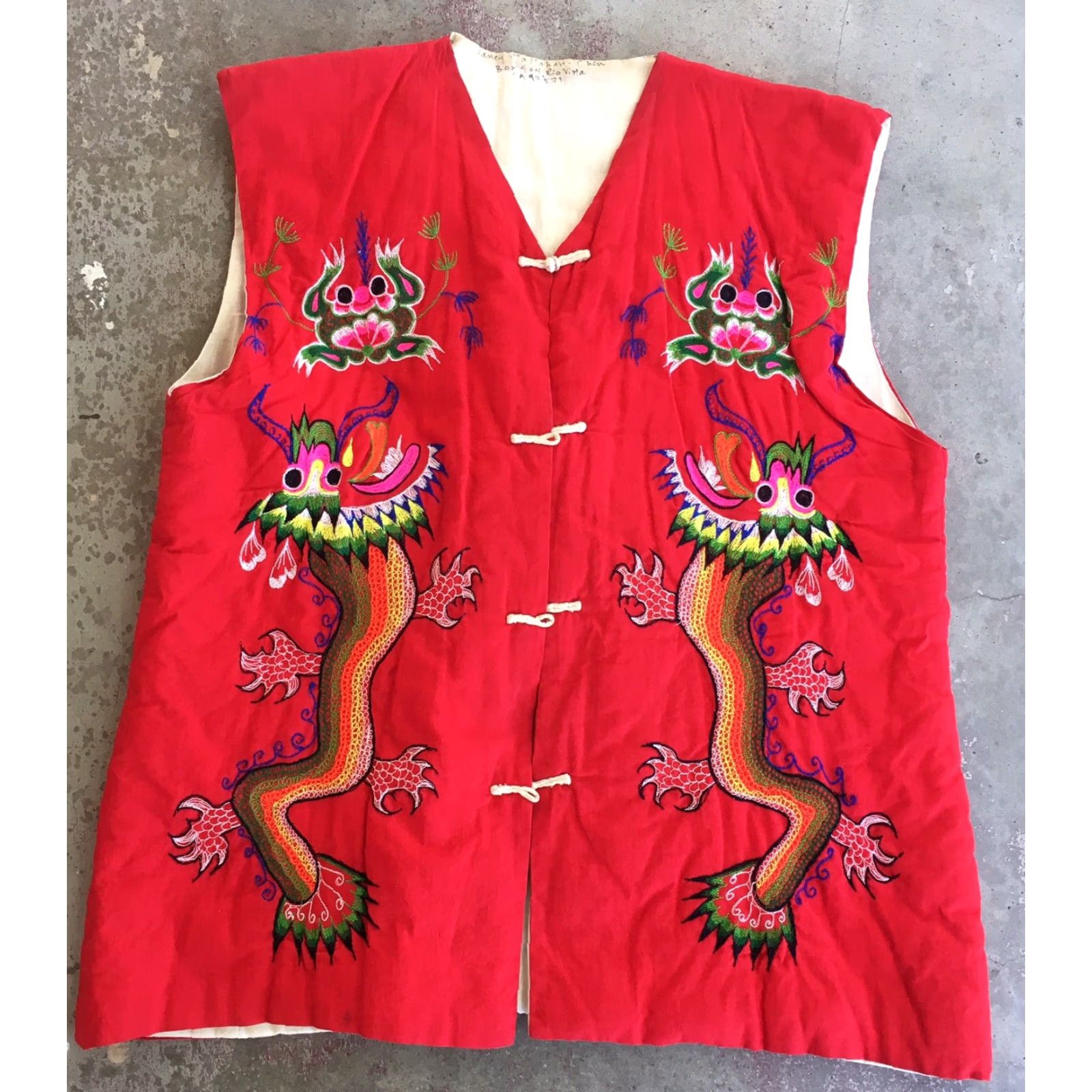 Vintage VINTAGE Embroidered Asian Vest Dragon Frog Chinese M/L Red Vest Size M / US 6-8 / IT 42-44 - 3 Thumbnail