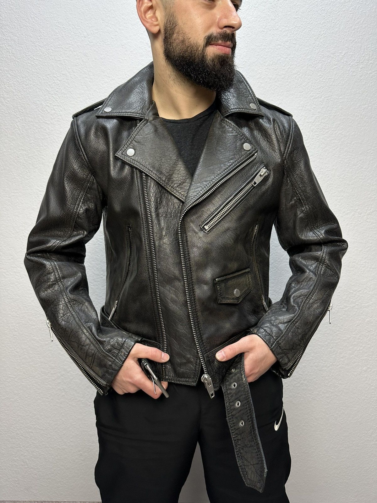 Vintage Bomber Cropped Leather Jacket Archival Distressed